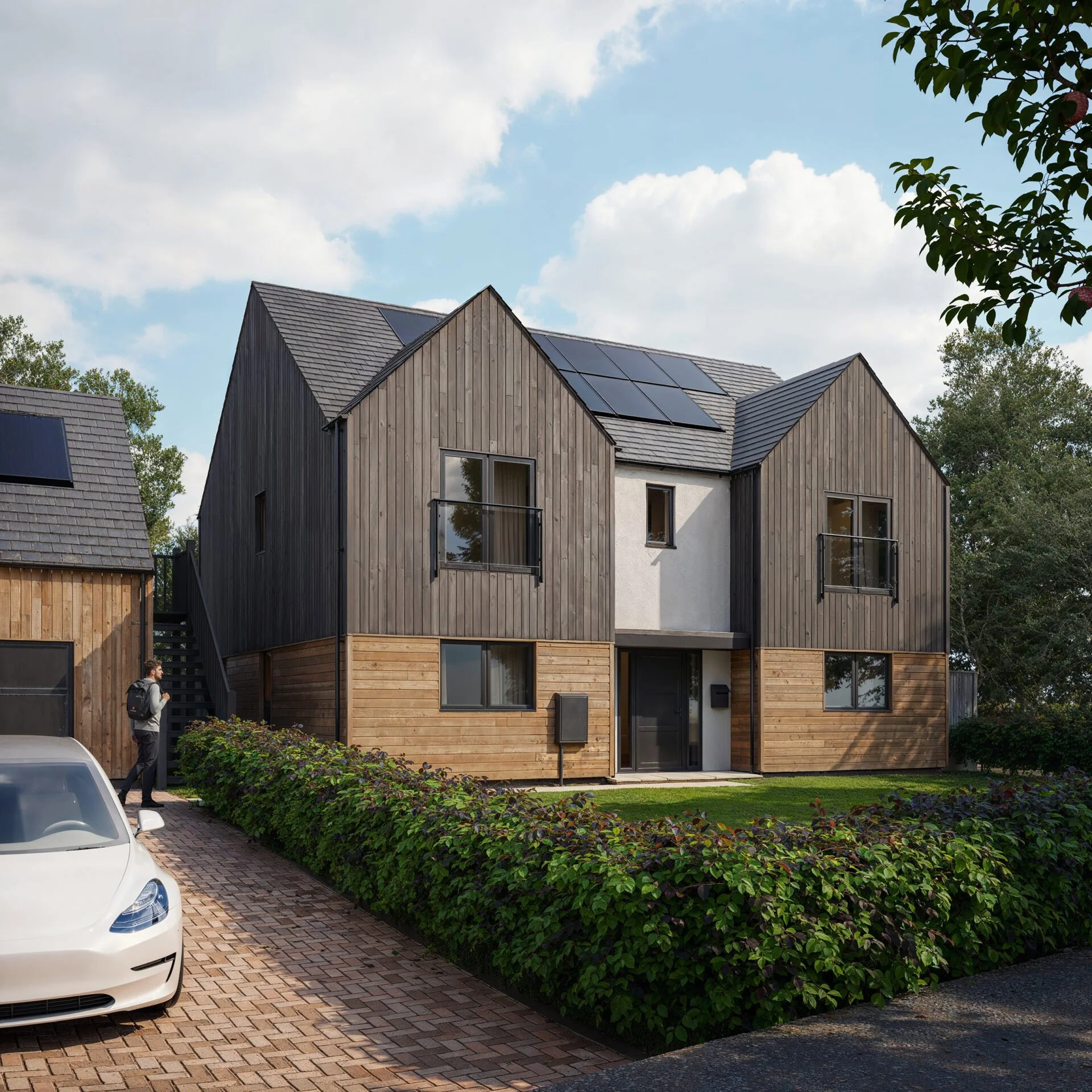 Greencore Better Than Net Zero home at The Woodlands, Launton featuring roof-integrated solar panels installed by UPOWA