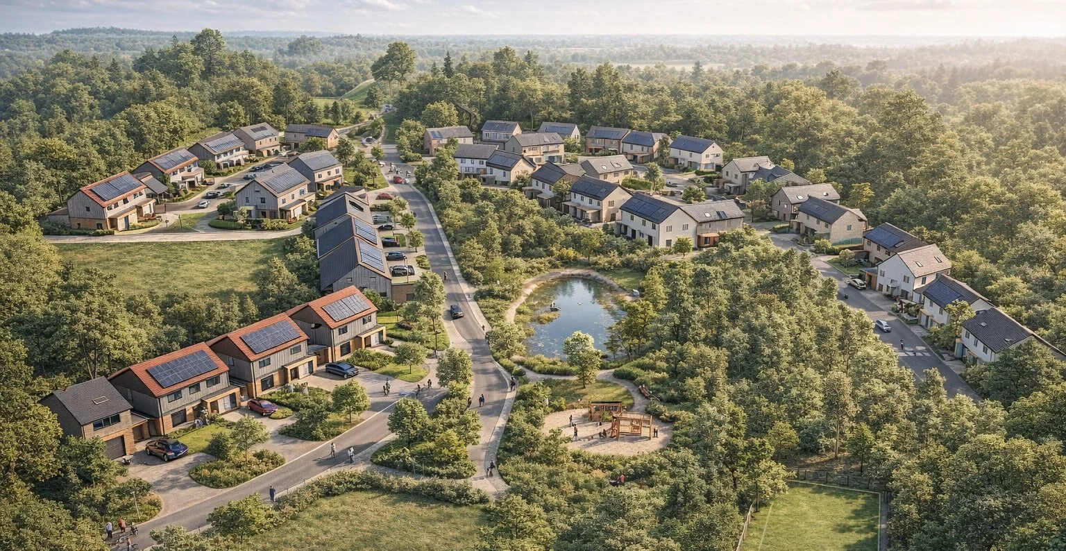 Greencore Homes The Woodlands Launton featuring Better Than Net Zero homes with roof-integrated solar PV installed by UPOWA