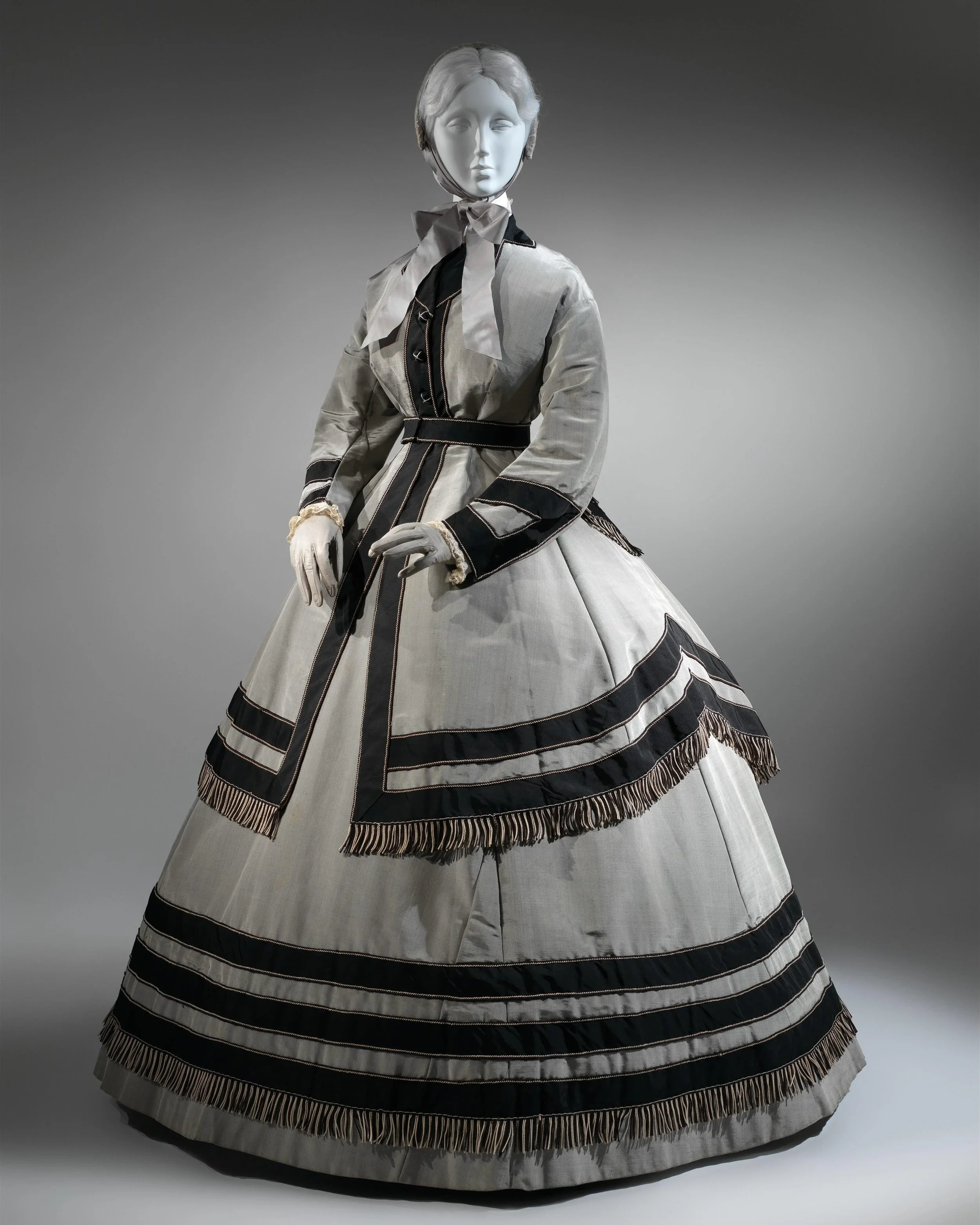 🖤 &ldquo;According to family history, Amelia Jane Carley (1844&ndash;1892) wore this dress at her marriage to William Edward Chess (1842&ndash;1926) in 1868 in West Virginia, the half-mourning colors chosen in honor of those who died during the Civi