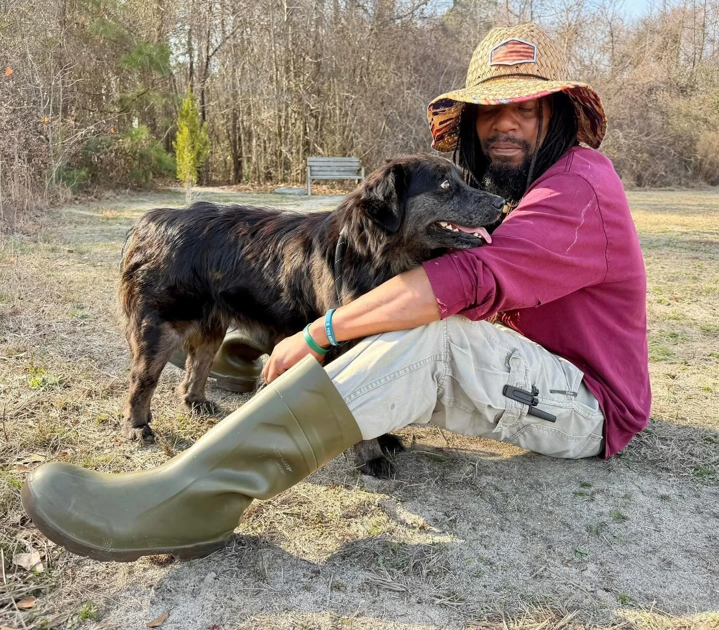 Sydney and Mike getting to know each other on the beautiful day!!! Sydney is a 3 year old Aussie mix and weighs about 45 lbs.  She is still getting used to the leash and is heartworm positive.  She is going to be an amazing companion and energetic pl