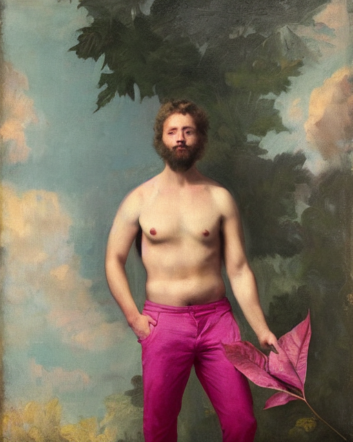 2460549359_portrait_painting_of_handsome_man_wearing_pink_pants_but_no_shirt_and_holding_large_leaves_in_dramatic_lighting_by_Alessandro_Tomassetti.png