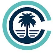 Logo featuring a palm tree and waves inside a stylized letter 'C'.
