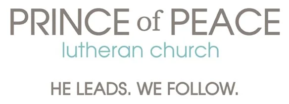 Logo for Prince of Peace Lutheran Church with the slogan 'He leads. We follow.'