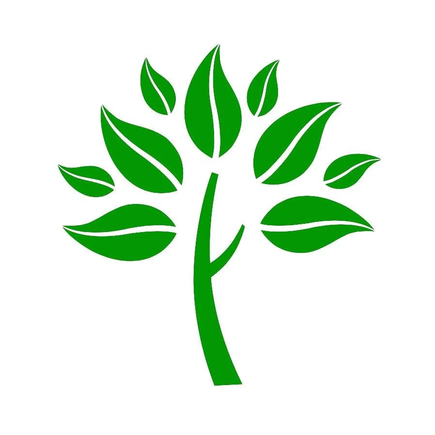 Green stylized tree with multiple leaves on a white background