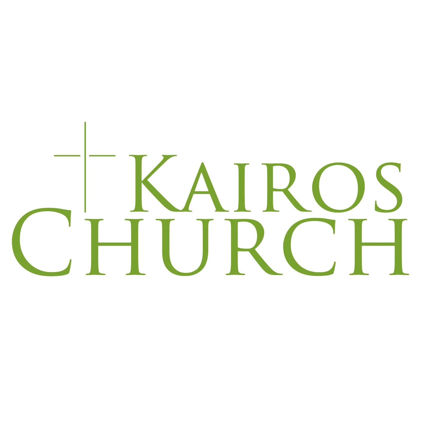 Logo for Kairos Church with green text on white background.