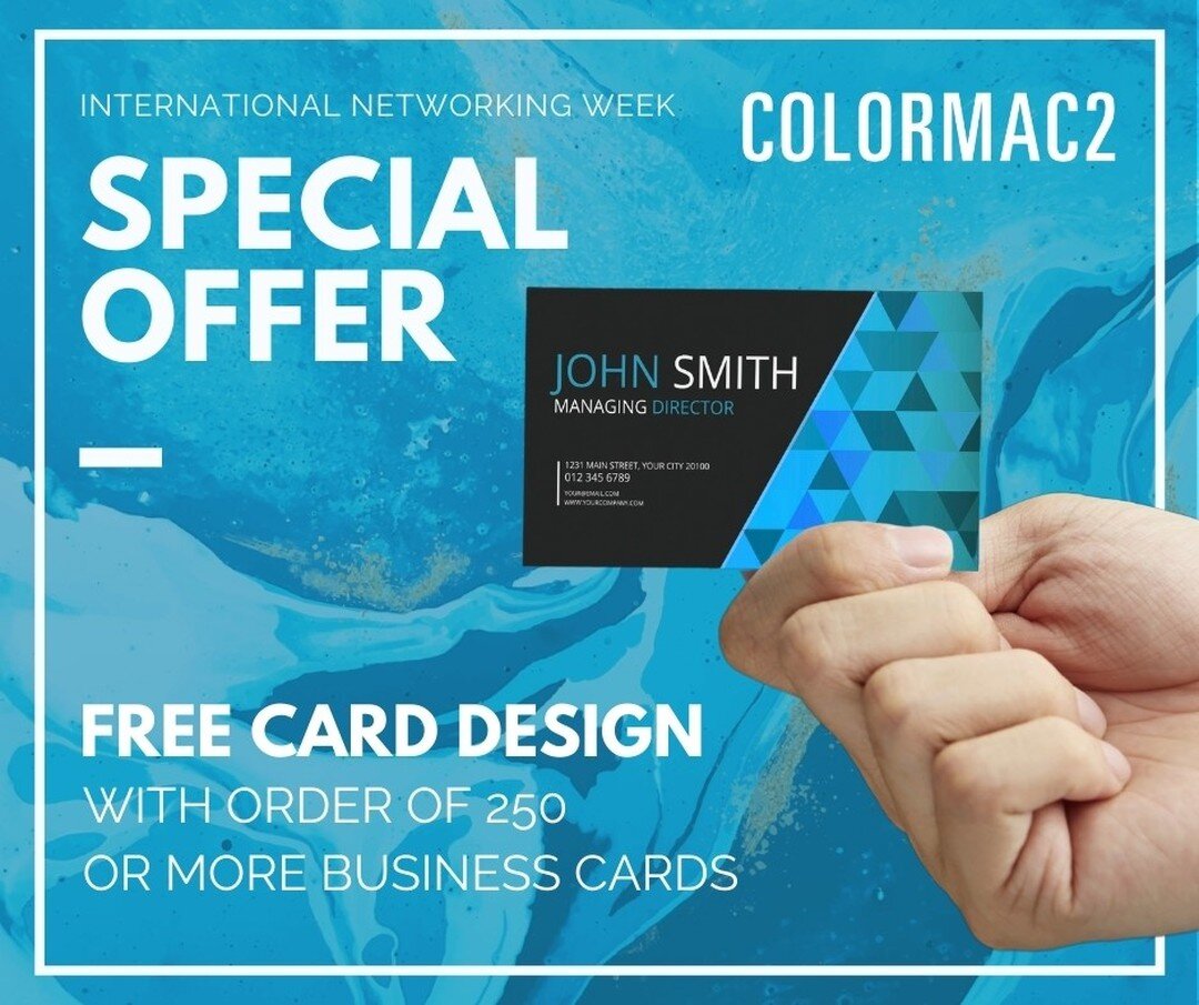 In honor of International Networking Week, Stock up on quality designed business cards from Colormac2! #InternationalNetworkingWeek #shoplocal #businesscards #businesscarddesign