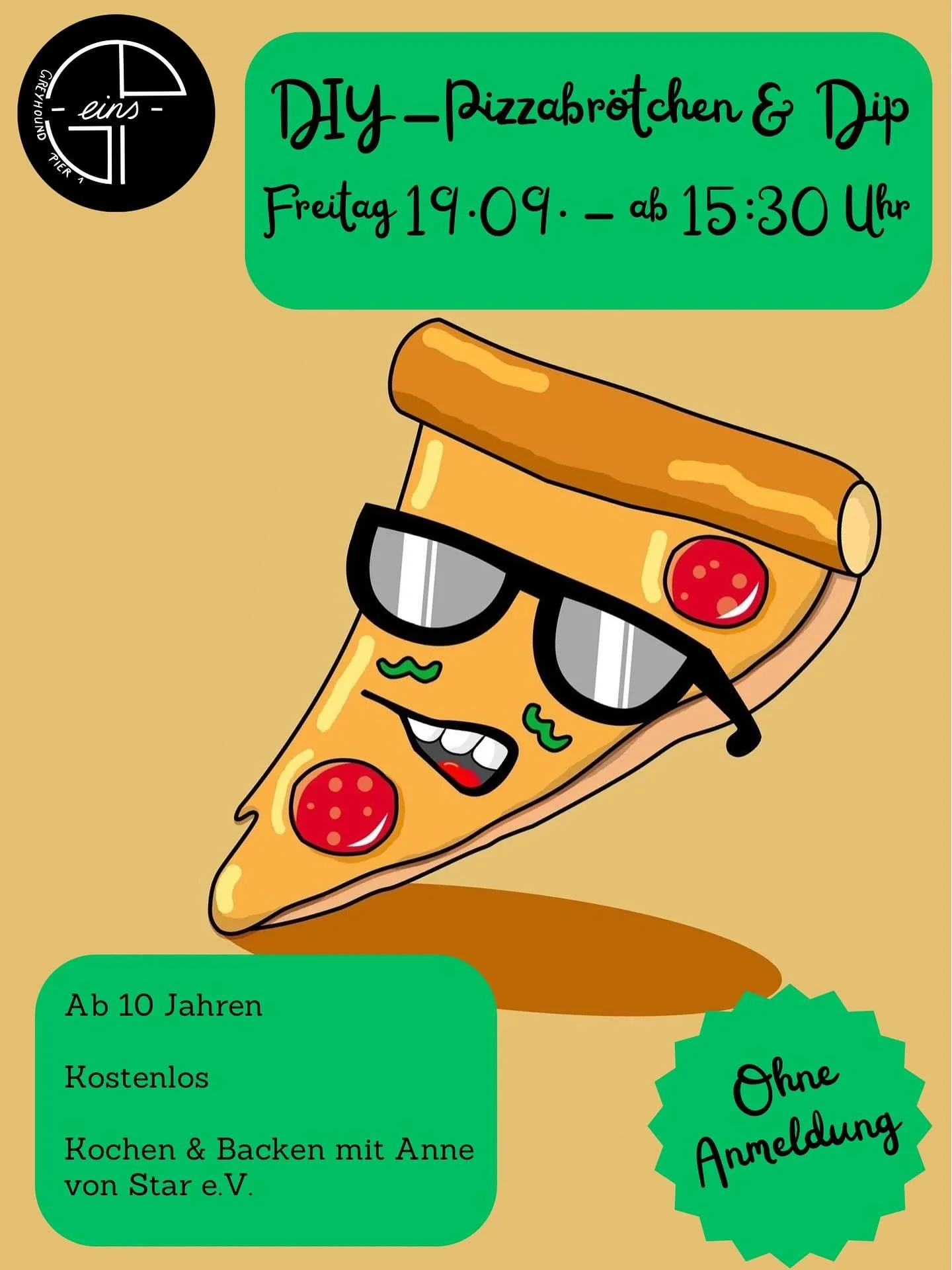 🍕✨ Bock auf leckere Pizzabr&ouml;tchen mit selbstgemachtem Dip? Komm diesen Freitag um 15:30 Uhr zu unserem kostenlosen Koch- und Backangebot! Mit Anne von Star e.V. backst du zusammen mit anderen Jugendlichen coole Pizzabr&ouml;tchen, die garantier