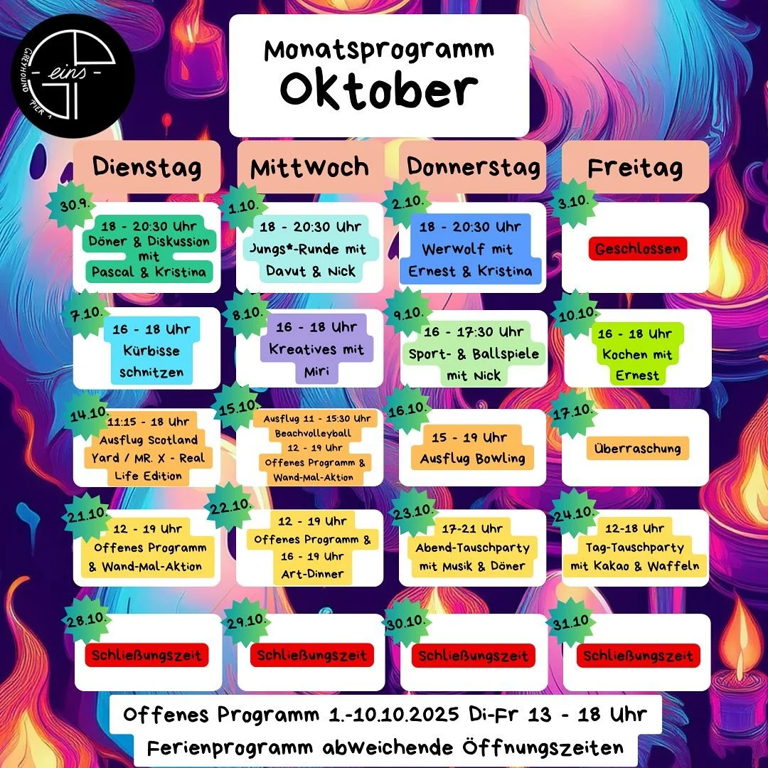 📆 Was geht im Greyhound?!
 30.9. &ndash; 10.10.
Save the dates &amp; komm vorbei! 💥💬

🔹 30.09. | 18 &ndash; 20:30 Uhr
🌯 D&ouml;ner &amp; Diskussion &ndash; Quatschen + Schlemmen + Mitreden 💡 Wir gestalten die Zukunft des Greyhounds gemeinsam!

