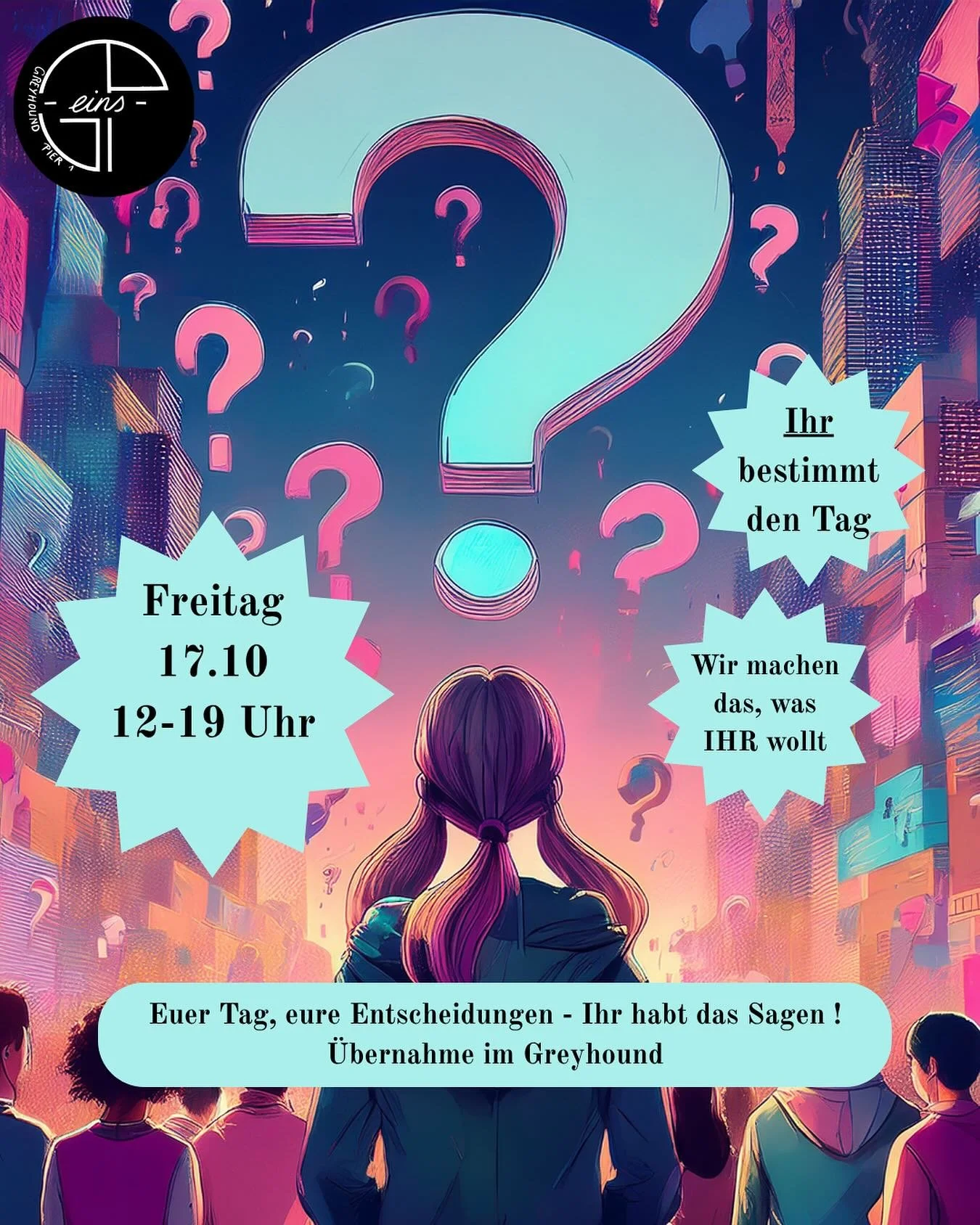 Tag der Übernahme im Greyhound 
Morgen feiern wir einen ganz besonderen Tag: Den Tag der Übernahme ! Ihr bestimmt was läuft und wo es lang geht ! 
Los geht es um 12 Uhr bei uns im Greyhound, Ende ist um 19 Uhr 🫶
Also: Macht euch Ge