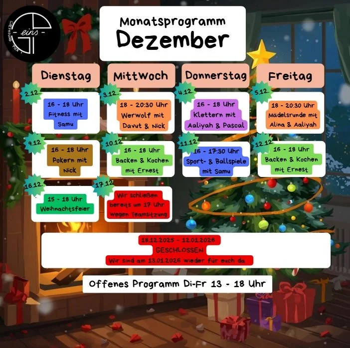 Der letzte Monat der Jahres, hier ist unser Programm f&uuml;r den Dezember 🫶🎄❣️
#greyhoundpier1 #neusswasgeht #jugendtreff #neuss