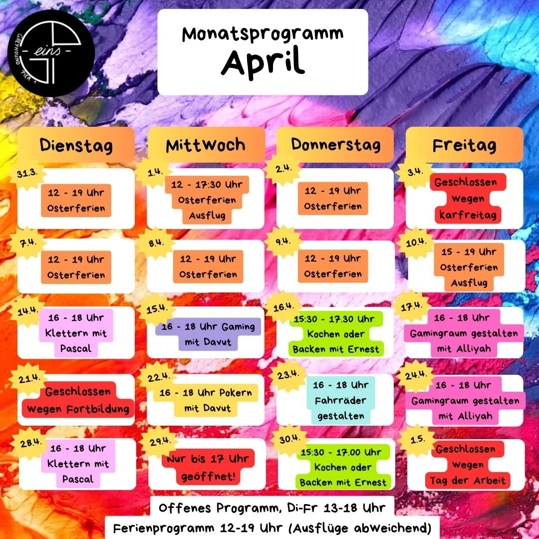 Unser Monatsprogramm f&uuml;r April 🤩 

Wir w&uuml;nschen euch sch&ouml;ne Osterferien - kommt gerne vorbei ✌️

#neusswasgeht #neuss #greyhoundpier1