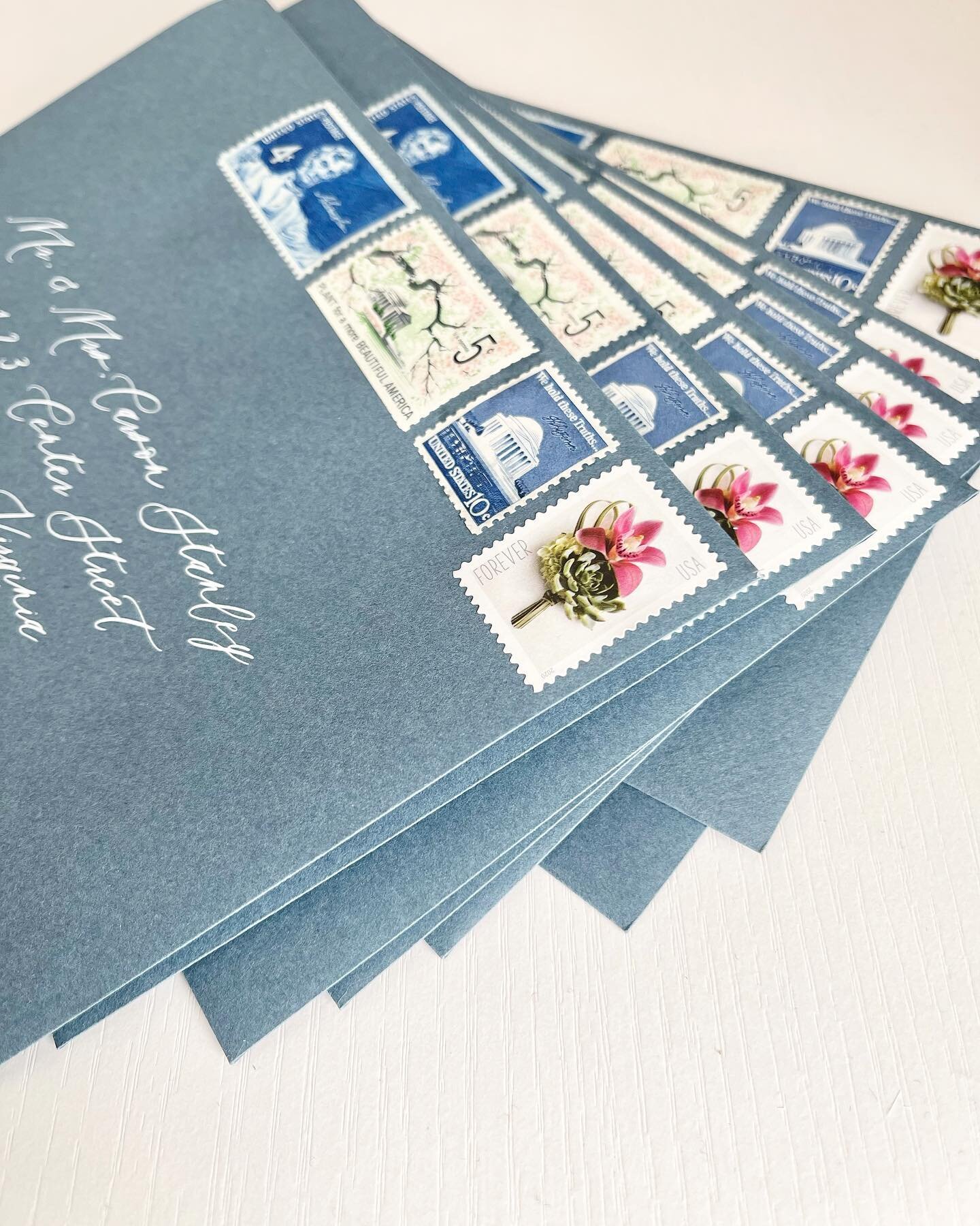 Dusty blue envelopes with vintage DC stamps!
.
.
.
.
.
#custominvitations #bespokestationery #weddinginvitations #dcwedding #engaged #weddingstationery #dcbride #weddinginvite #dcweddinginvitation #dustybluewedding