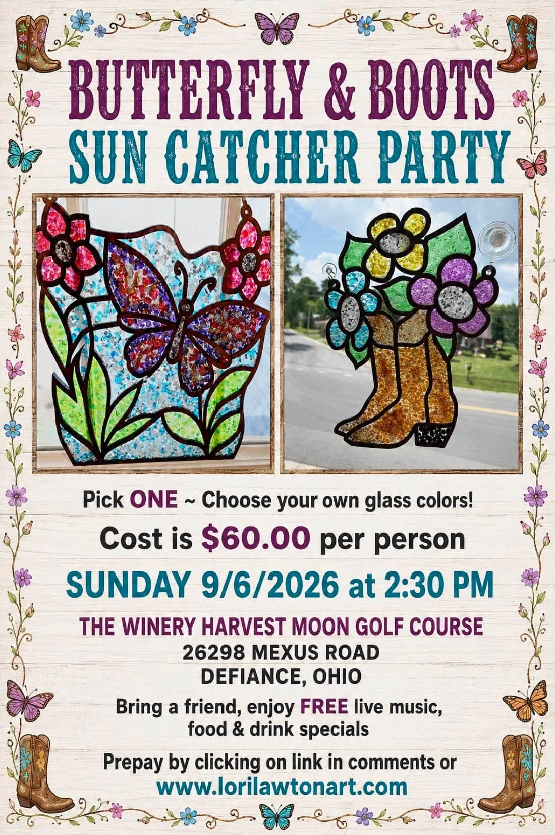 SUNDAY 9/6/2026 2:30 PM THE WINERY AT HARVEST MOON GOLF COURSE DEFIANCE OHIO ~ GLASS PARTY EVENT