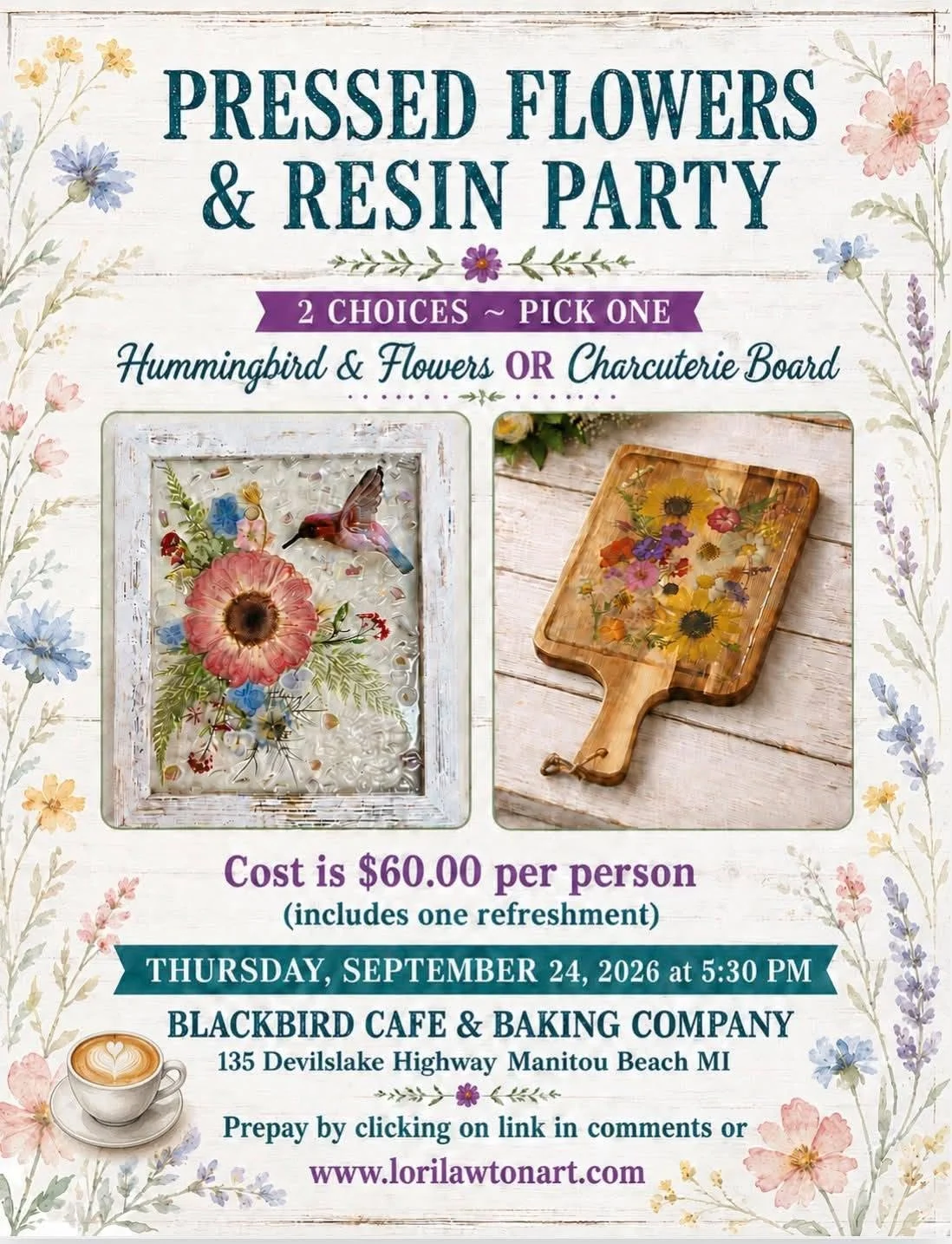 THURSDAY 9/24/2026 AT 5:30 PM BLACKBIRD CAFE & BAKING COMPANY - PRESSED FLOWERS PARTY