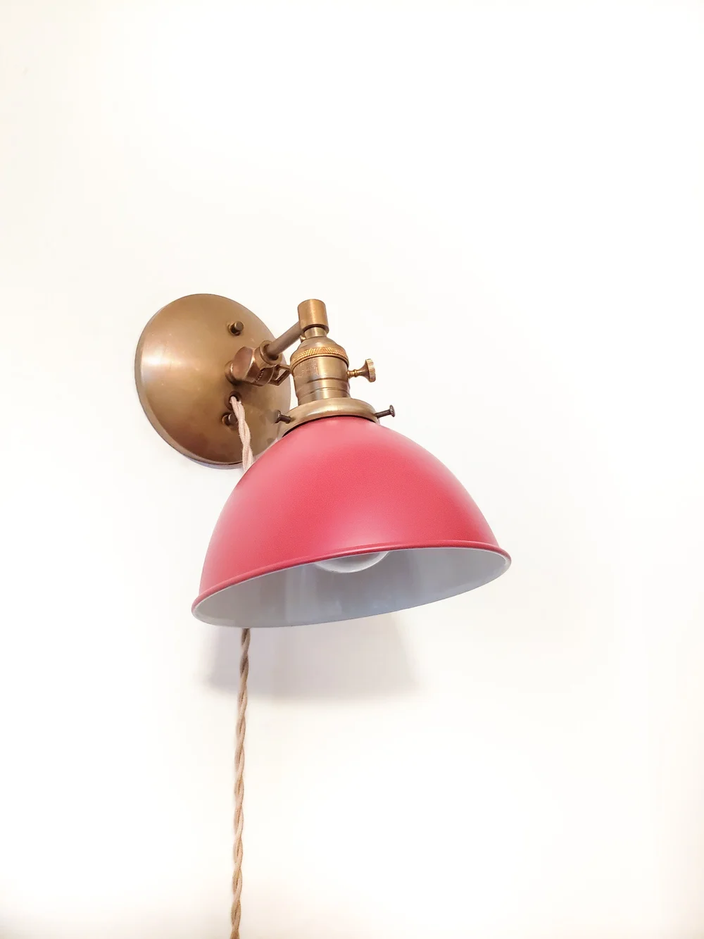 Adjustable Bedside Reading Wall Light, Antique Brass Matte Red
