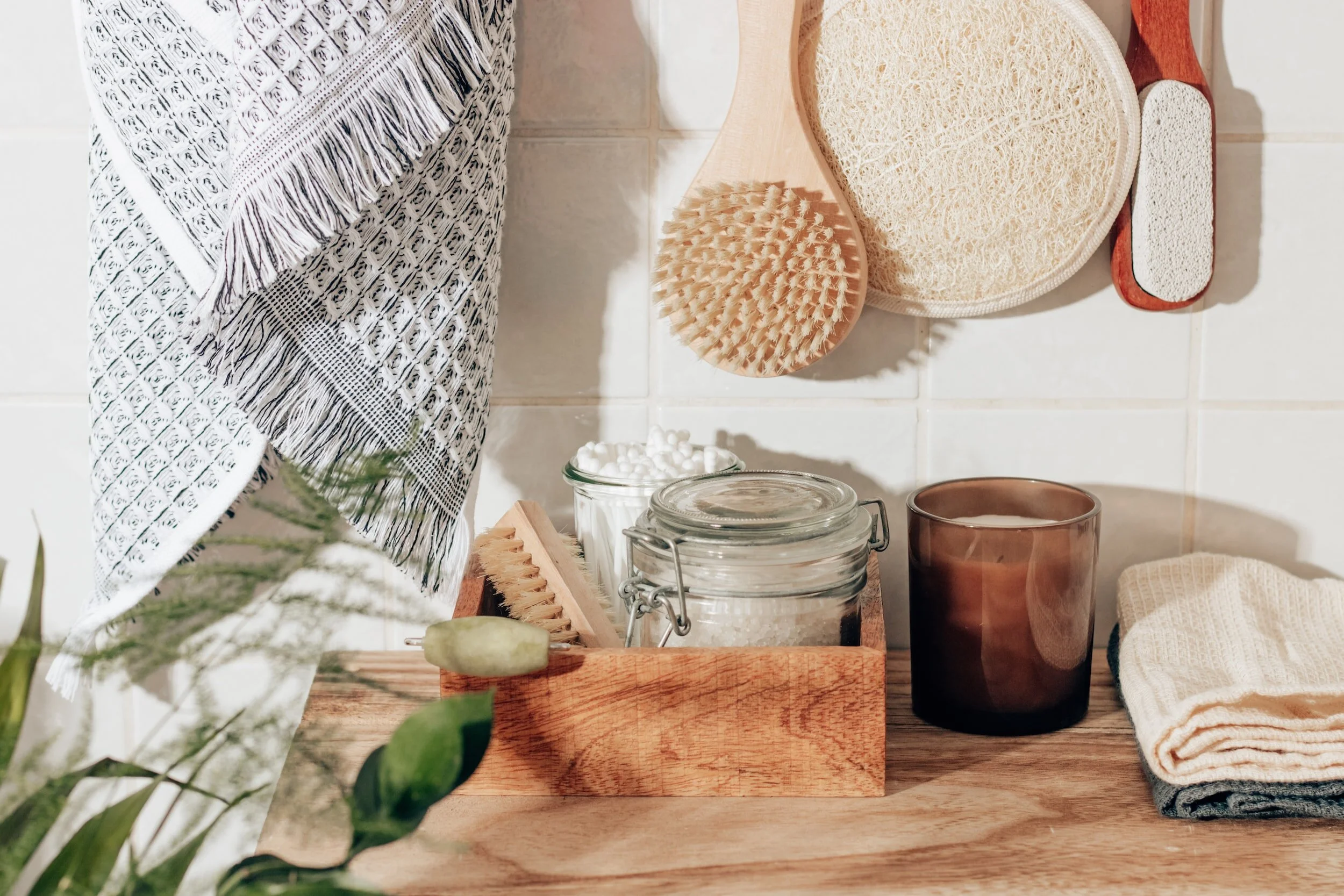 Bathroom utensils and tools neatly arranged
