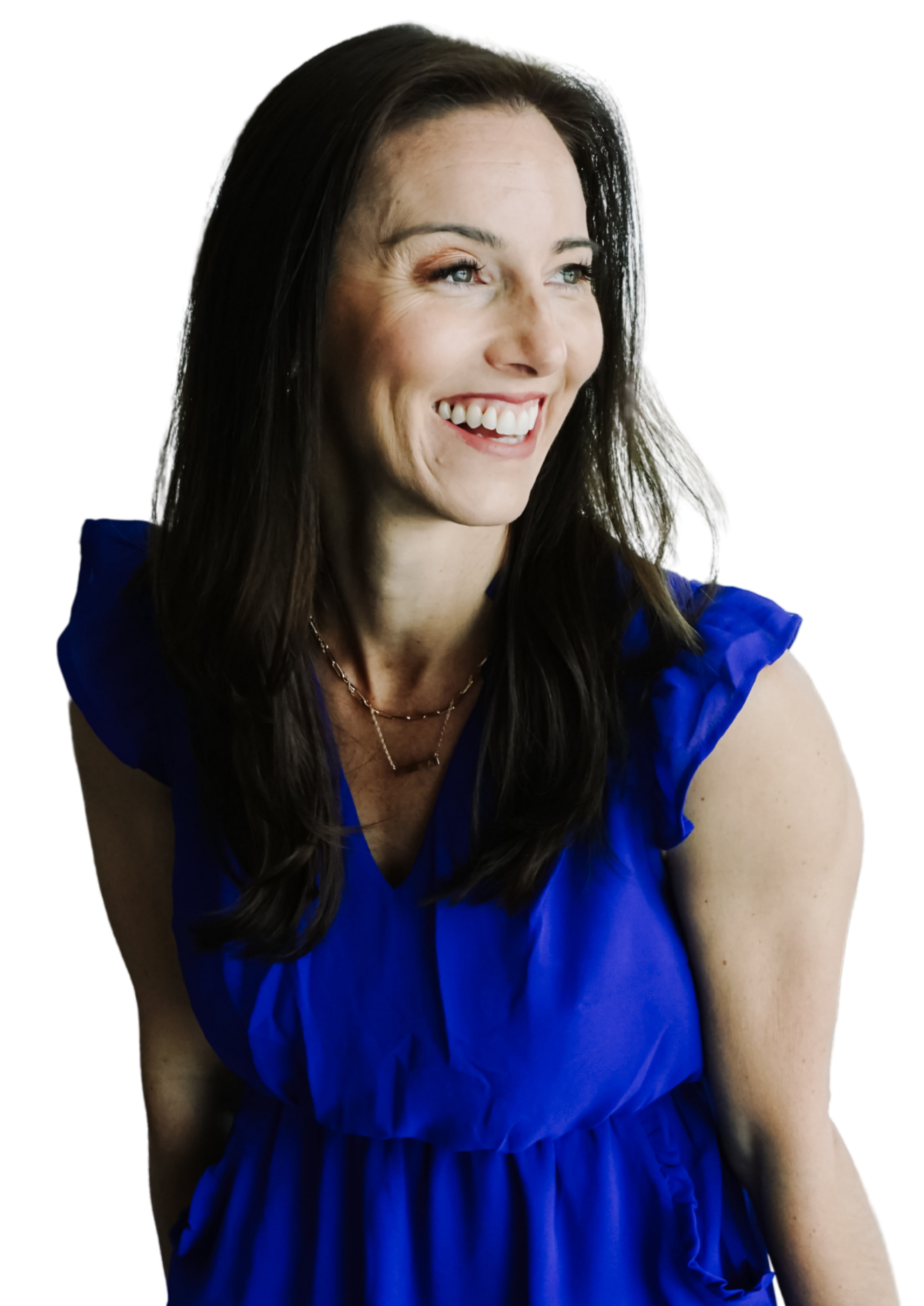 Amanda Hinman standing and smiling in a side profile view