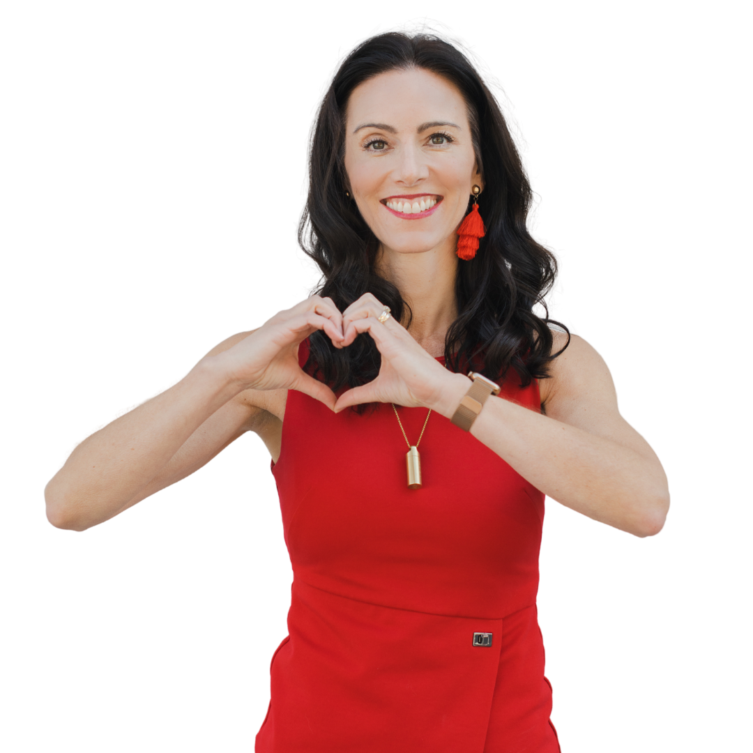 Amanda Hinman posing with a heart symbol