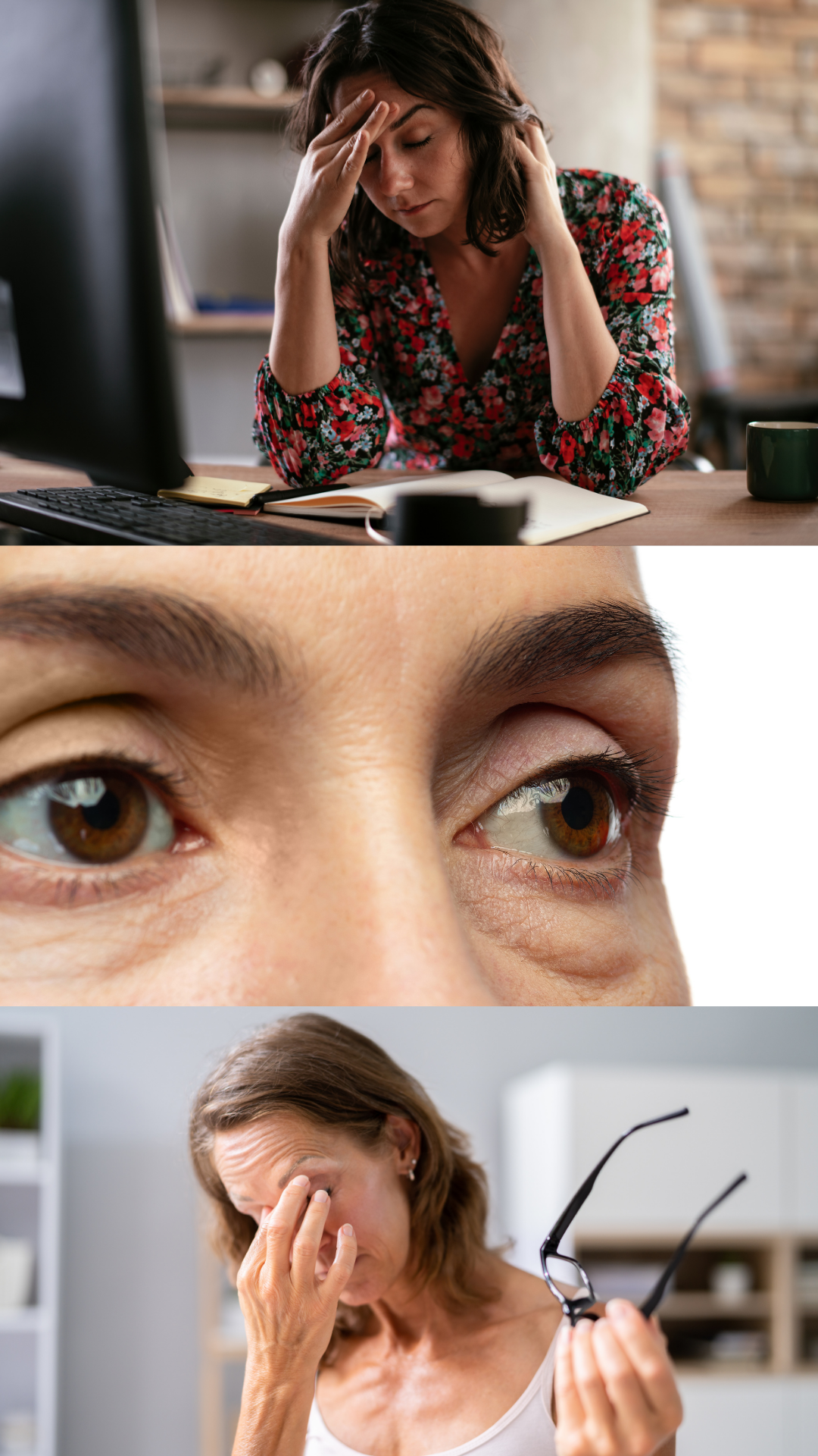 A woman experiencing blurred vision and a headache