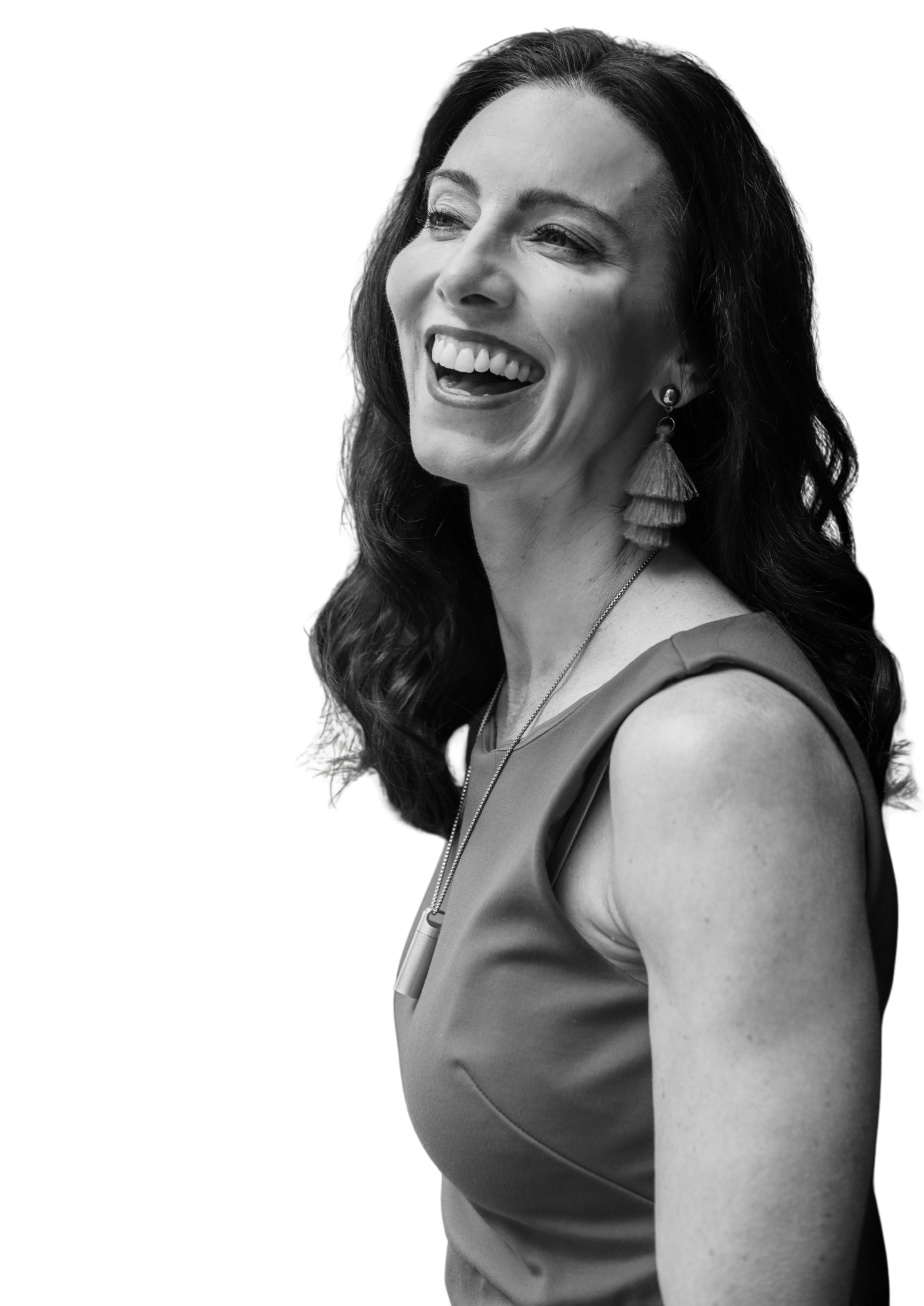 Amanda Hinman black-and-white side profile headshot, smiling