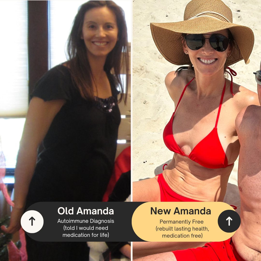 A comparison image of Amanda Hinman showing her past self versus her present self