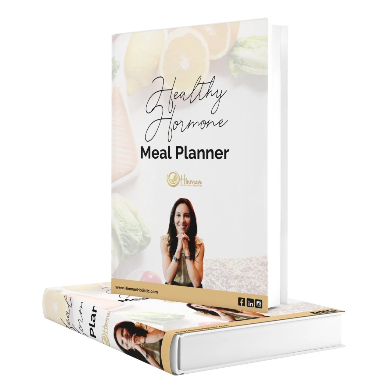 Healthy Hormone Meal Planner hardcover book standing  on another one