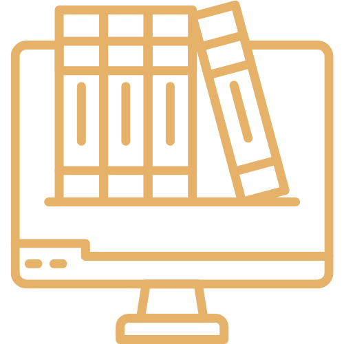 Graphic of a laptop with a book and other learning resources