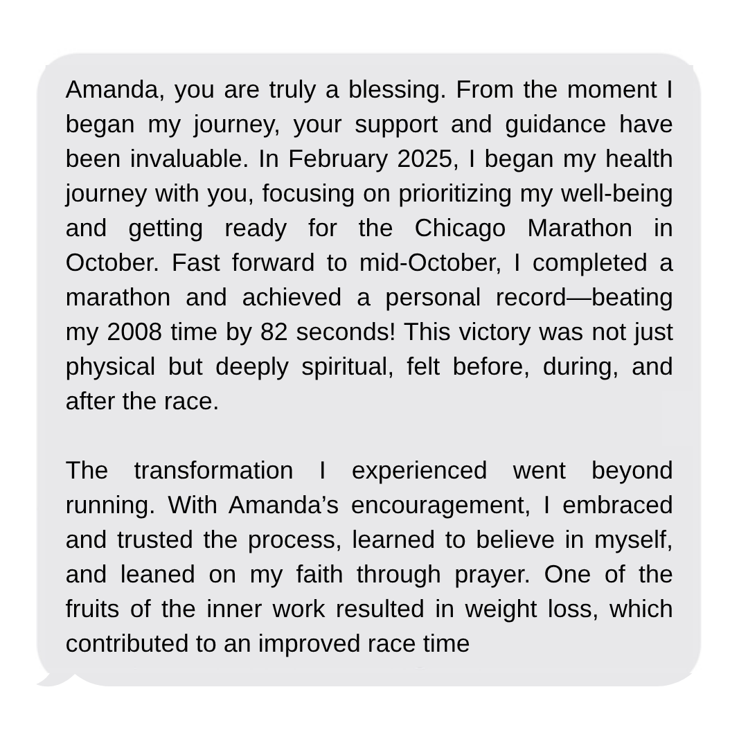 A testimonial thanking Amanda Hinman for her support