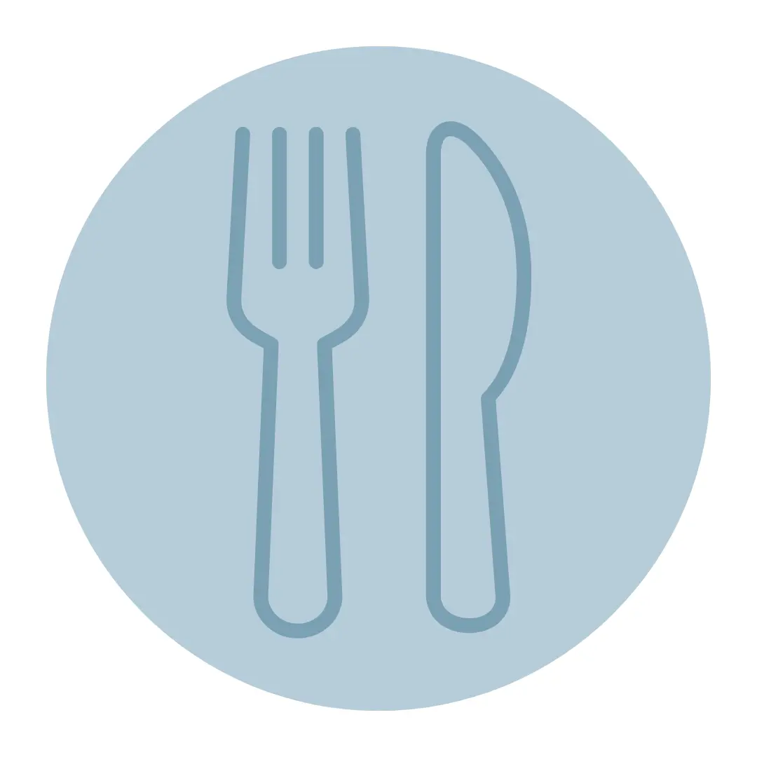 Graphic of a fork and knife placed side by side