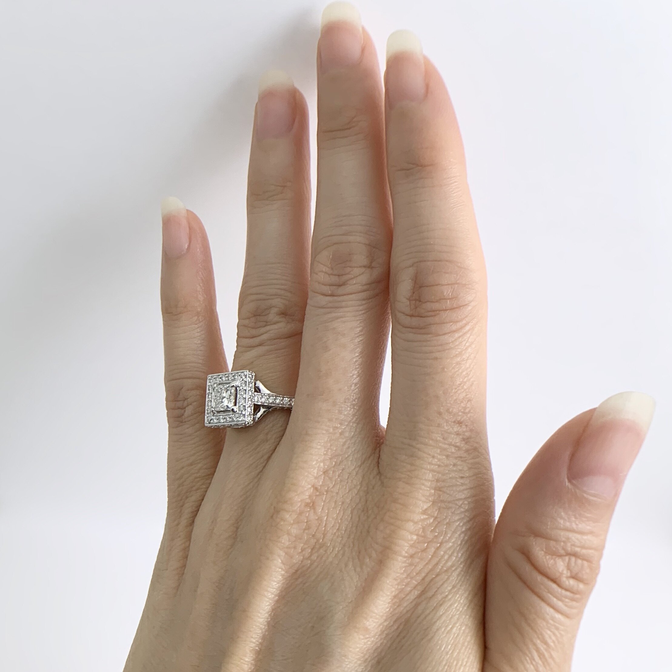 14K White Gold Princess Halo Engagement Ring