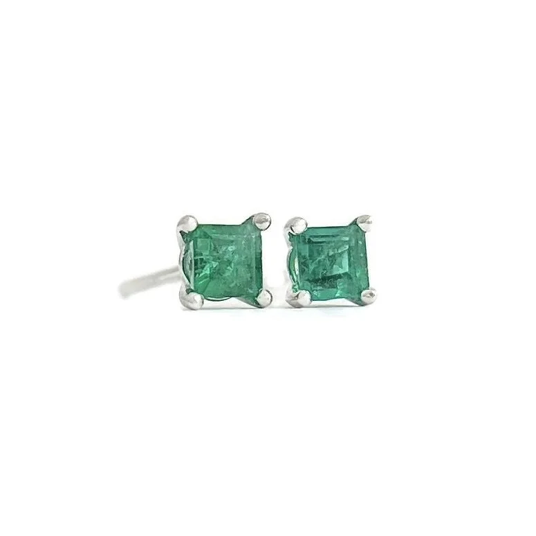 Square Green Emerald Stud Earrings