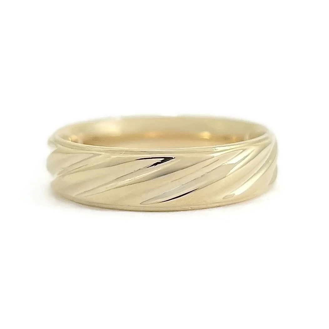 Slant Ribbed Yellow Gold Ring