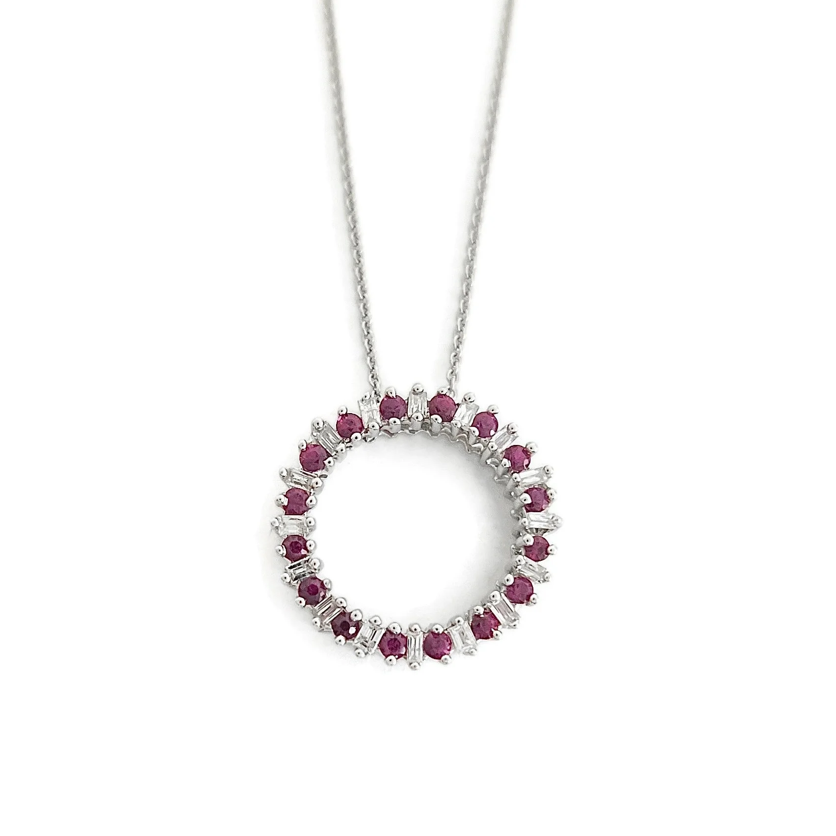 Ruby Diamond Circle Necklace