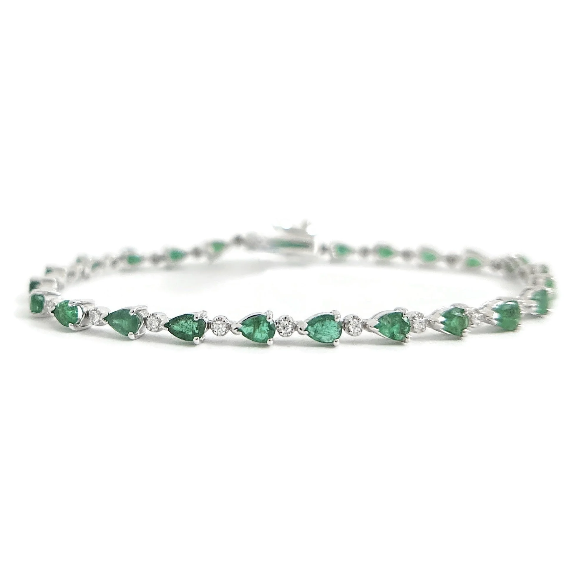 Green Emerald Diamond Tennis Bracelet in White Gold