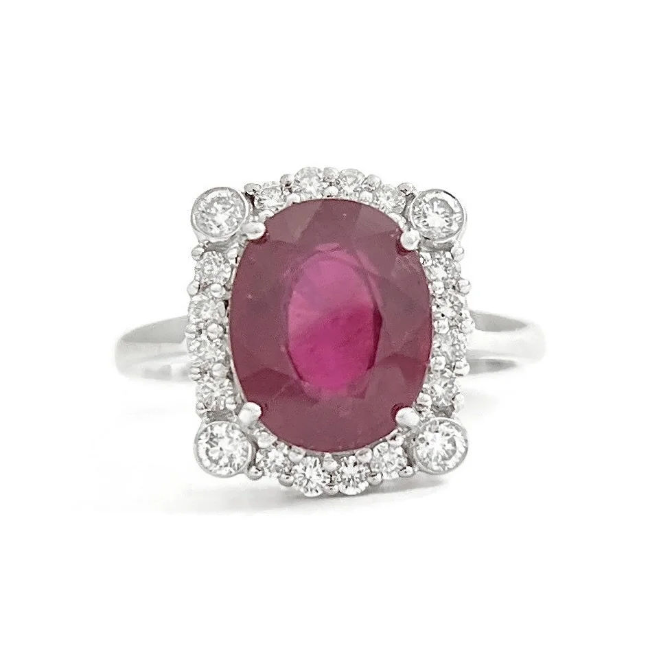 Oval Ruby Diamond Halo Ring