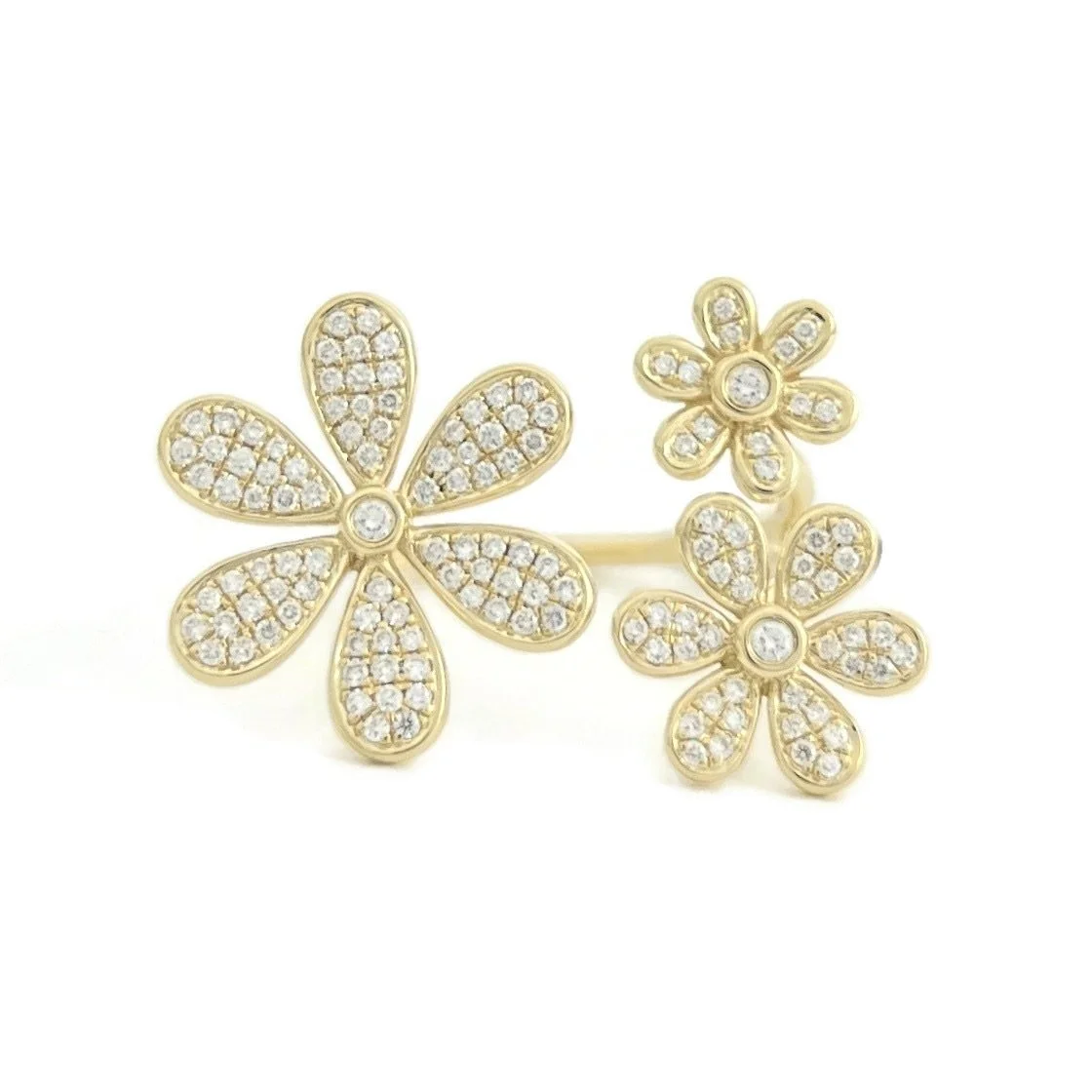 Pave Diamond Flower Cocktail Ring in Yellow Gold