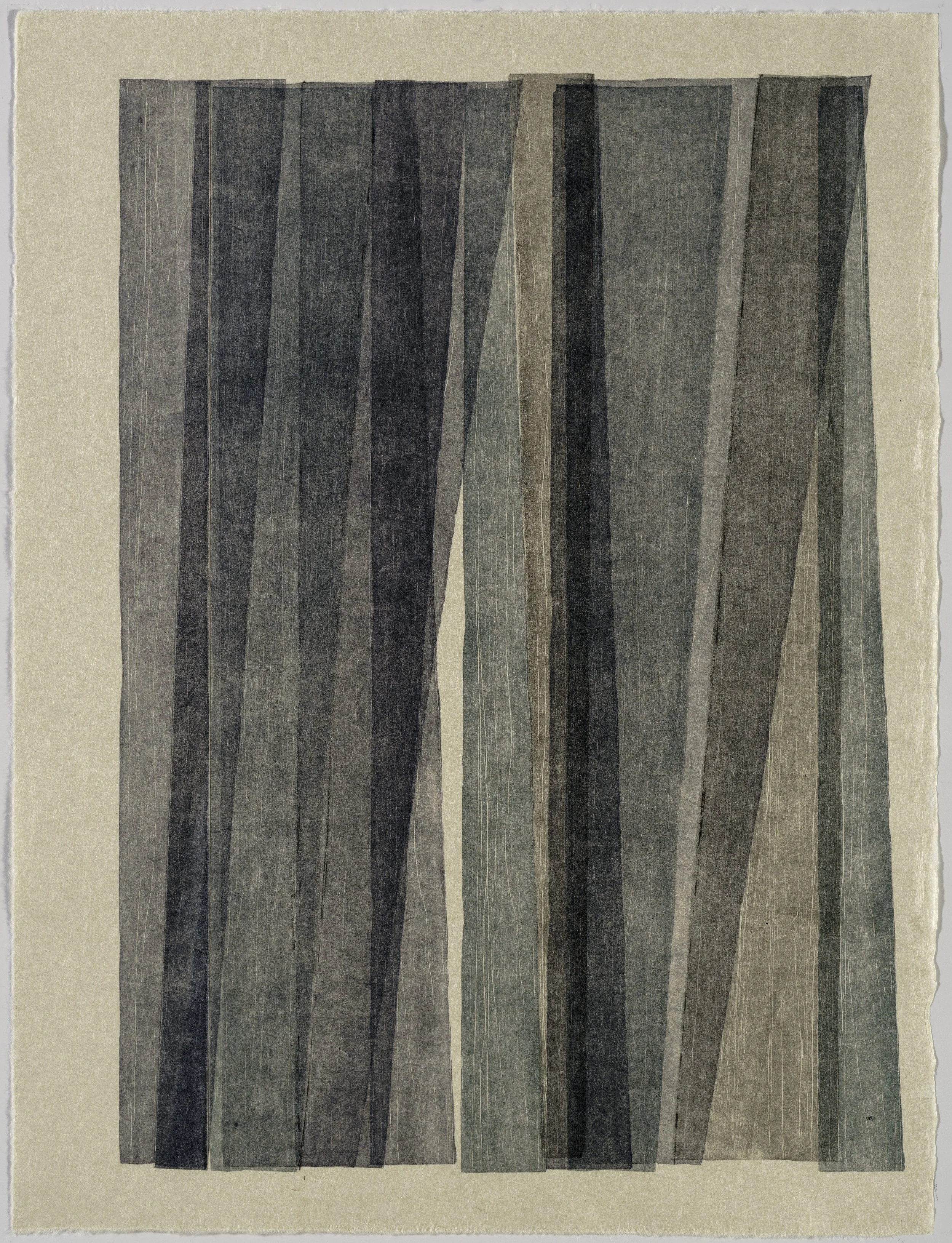   Inner Echo #5 , 2026  ink on nishinouchi, woodcut collage 15×19"