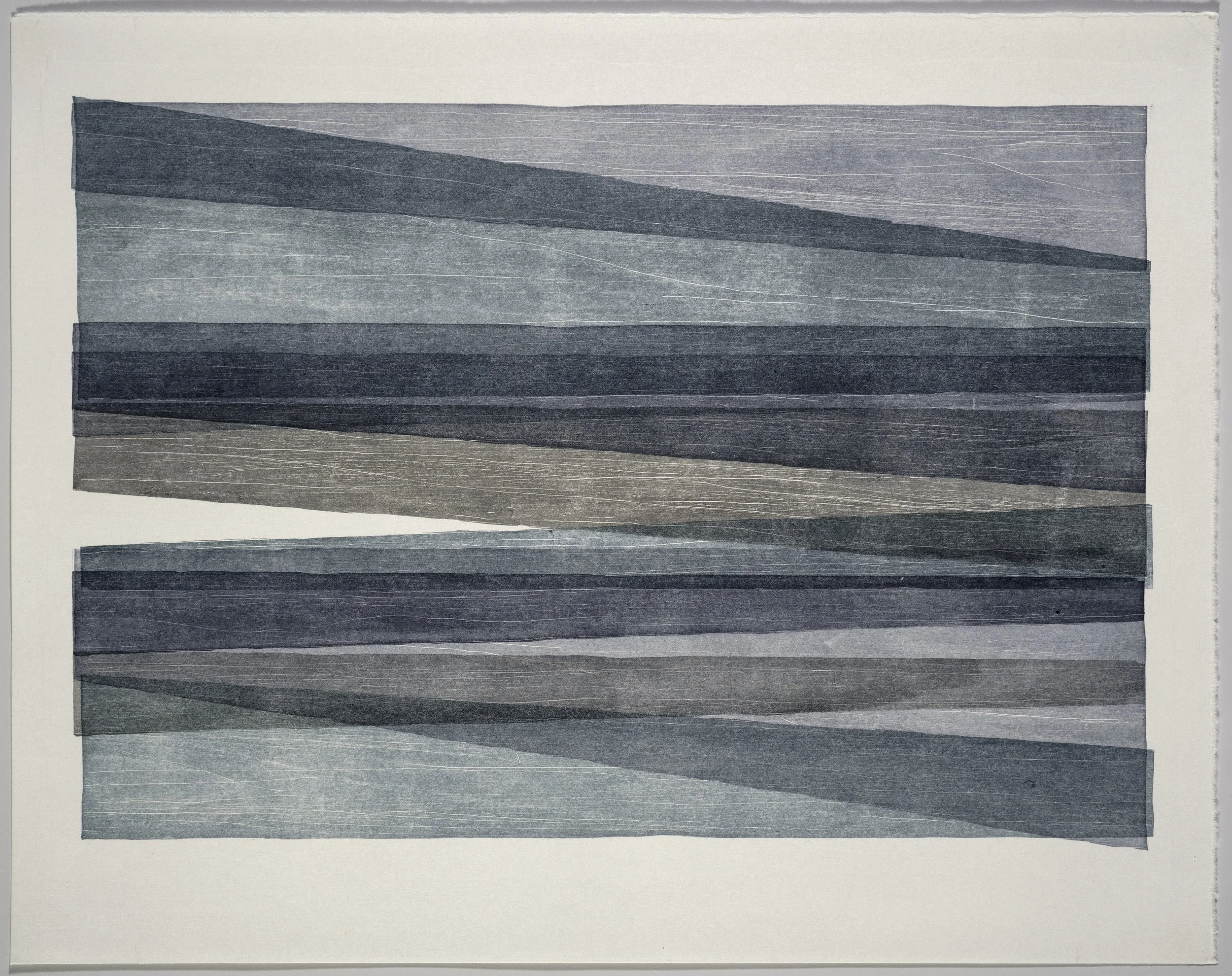   GreyonGrey #12 , 2026  ink on torinoko, woodcut mono print 19×15in