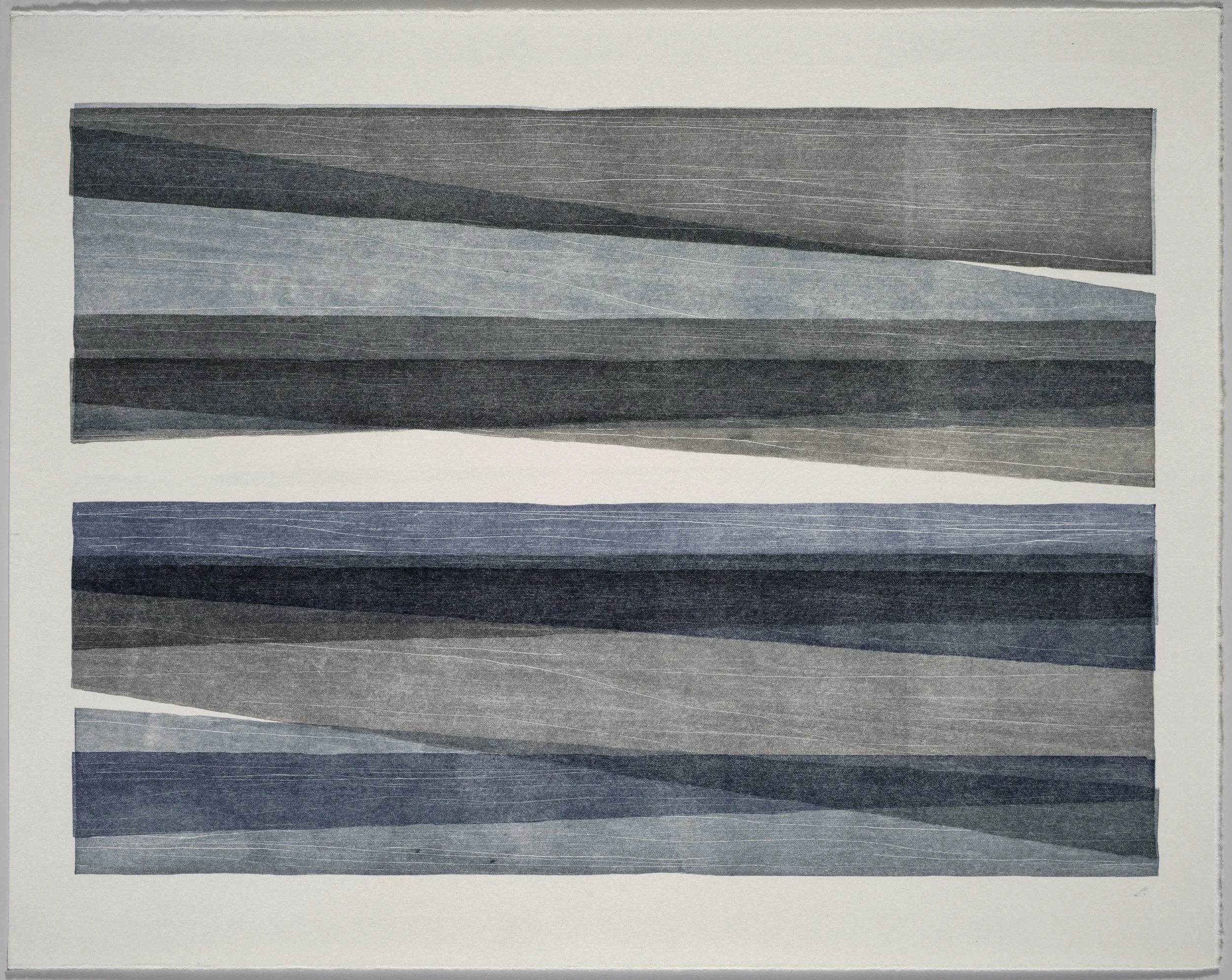   GreyonGrey #5 , 2026  ink on torinoko, woodcut mono print 19×15in