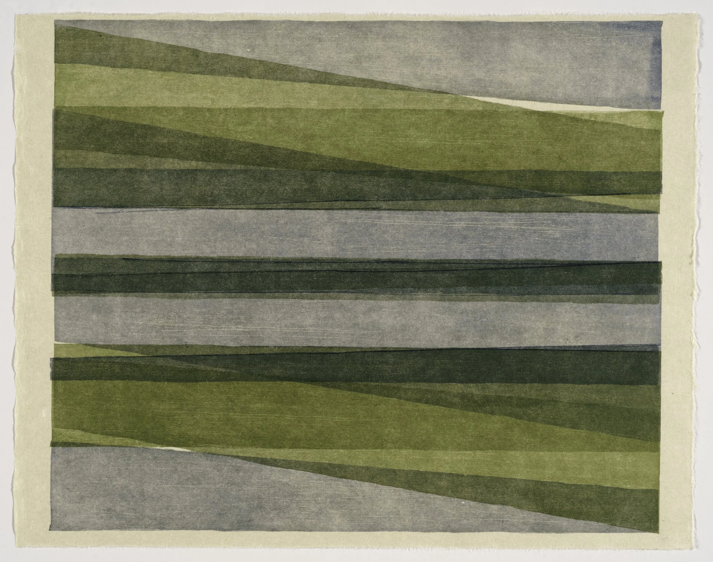  Triangle Shift #16 , 2025  ink on nishinouchi paper, woodcut monoprint 19 × 15 inches