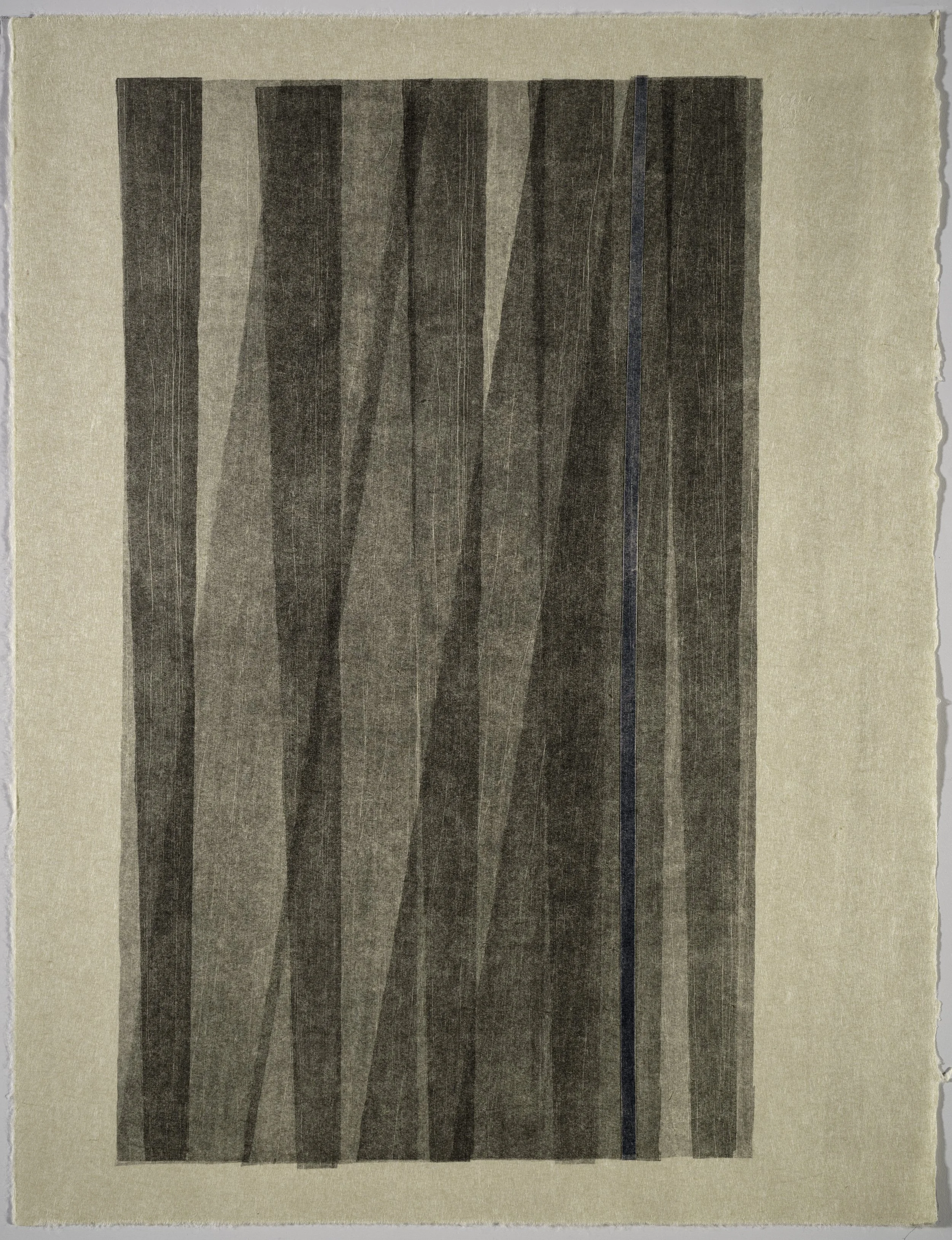   Inner Echo #1 , 2026  ink on nishinouchi, woodcut collage 15×19in