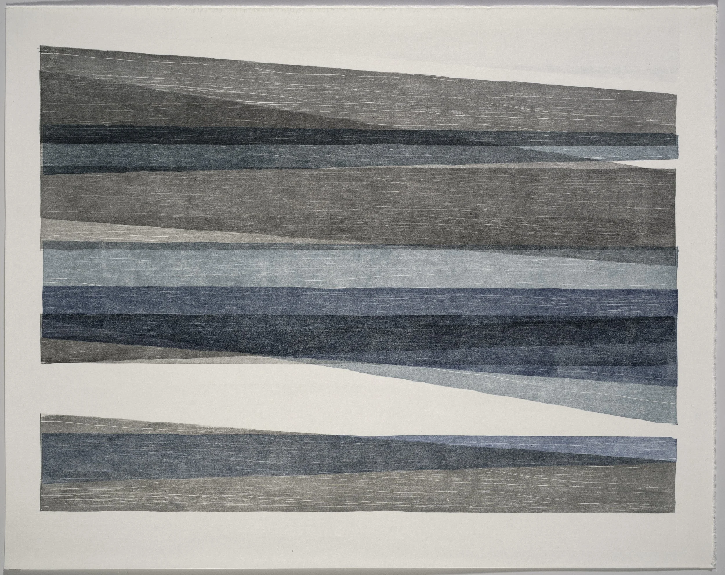   GreyonGrey #4 , 2026  ink on torinoko, woodcut mono print 19×15in
