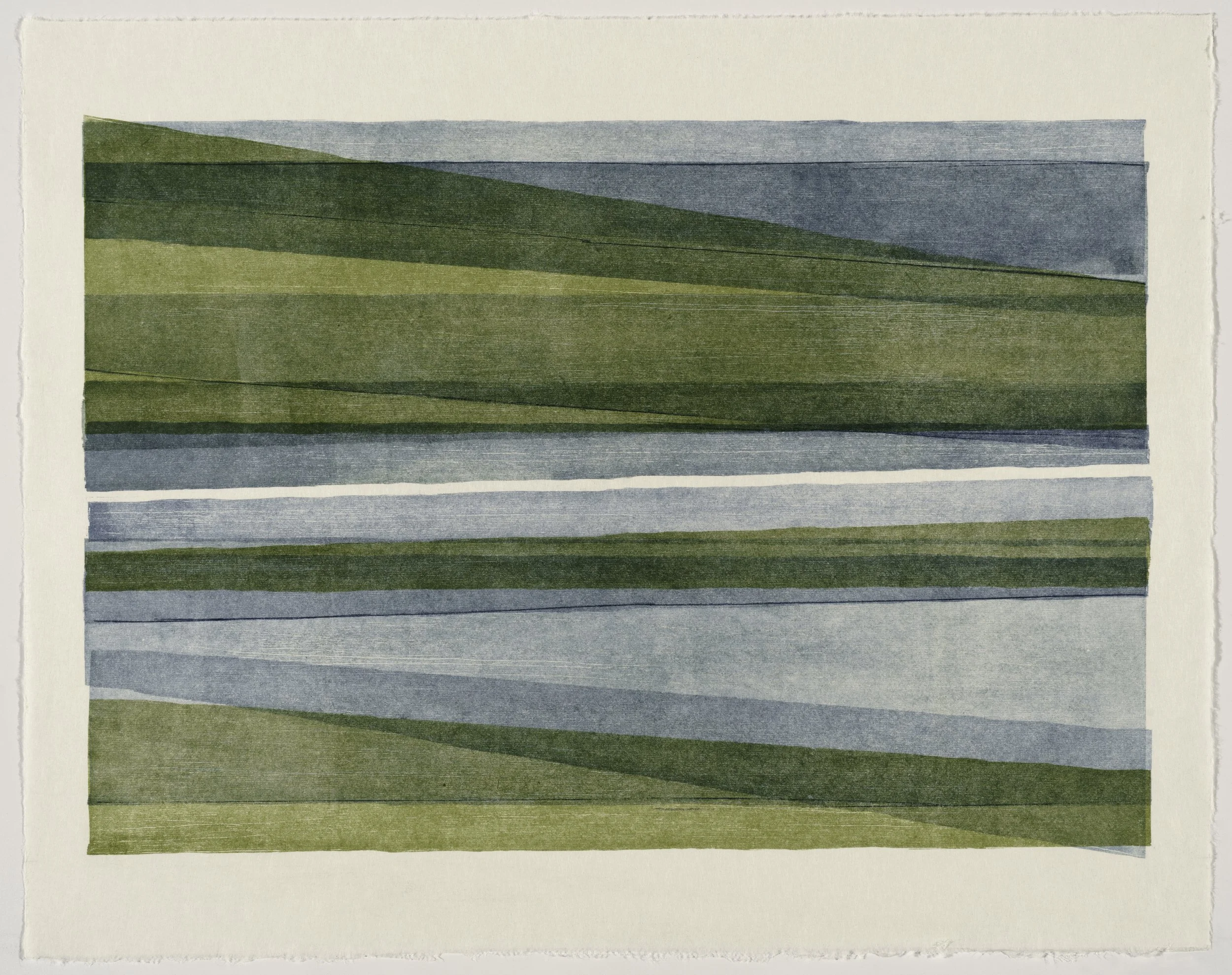   Triangle Shift #12 , 2025  ink on nishinouchi paper, woodcut monoprint 19 × 15 inches 