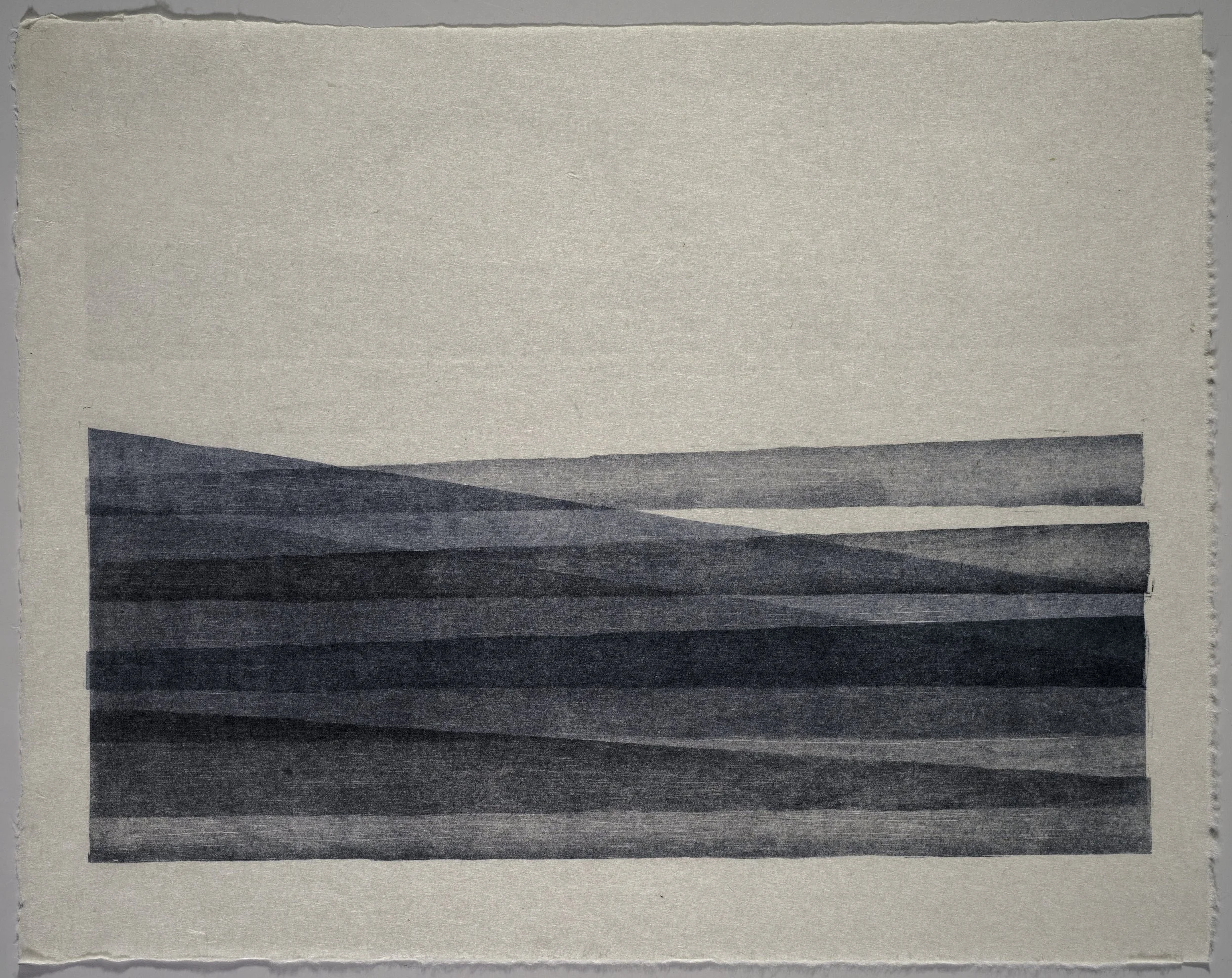   GreyonGrey #13 , 2026  ink on torinoko, woodcut mono print 19×15in