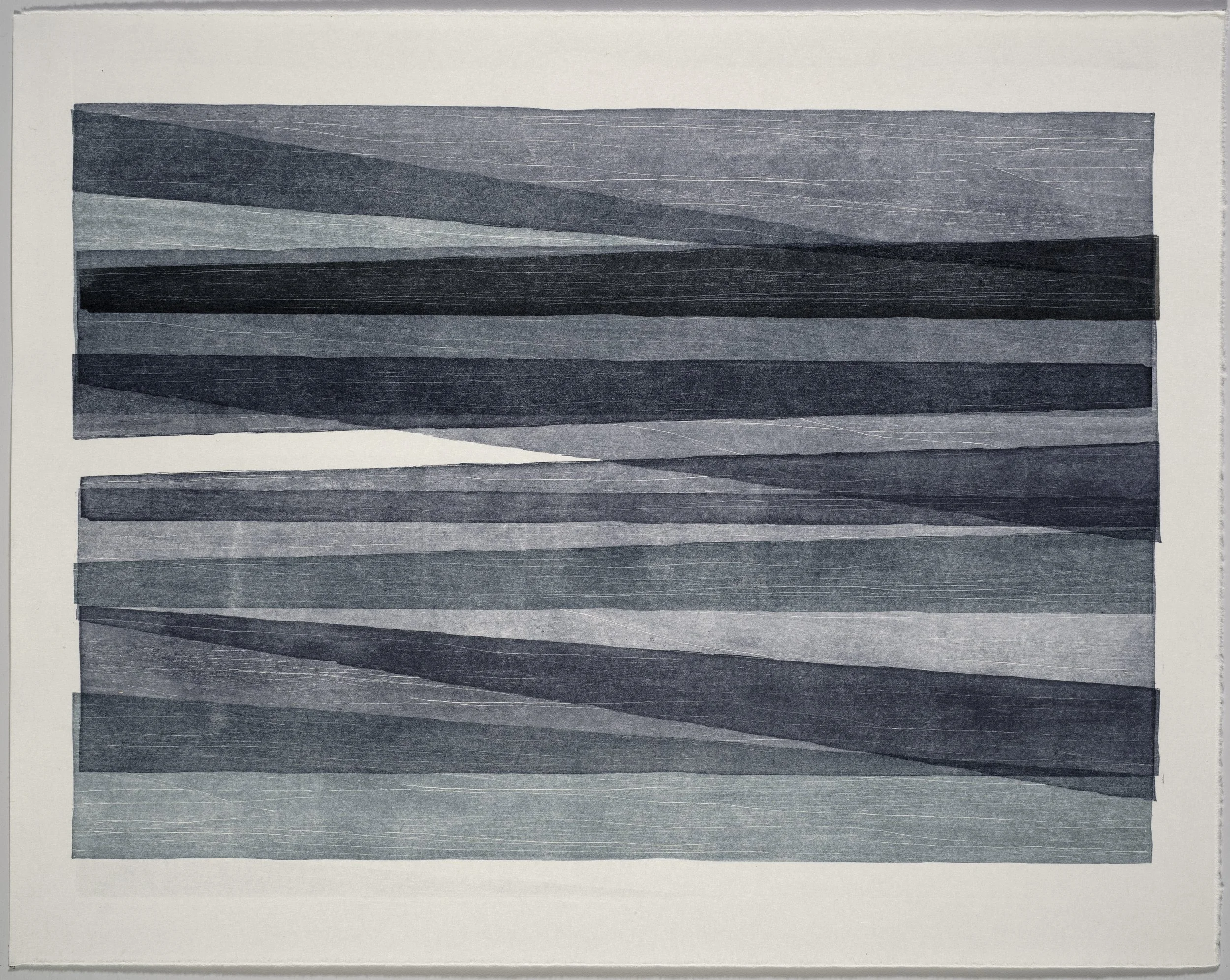   GreyonGrey #7 , 2026  ink on torinoko, woodcut mono print 19×15in
