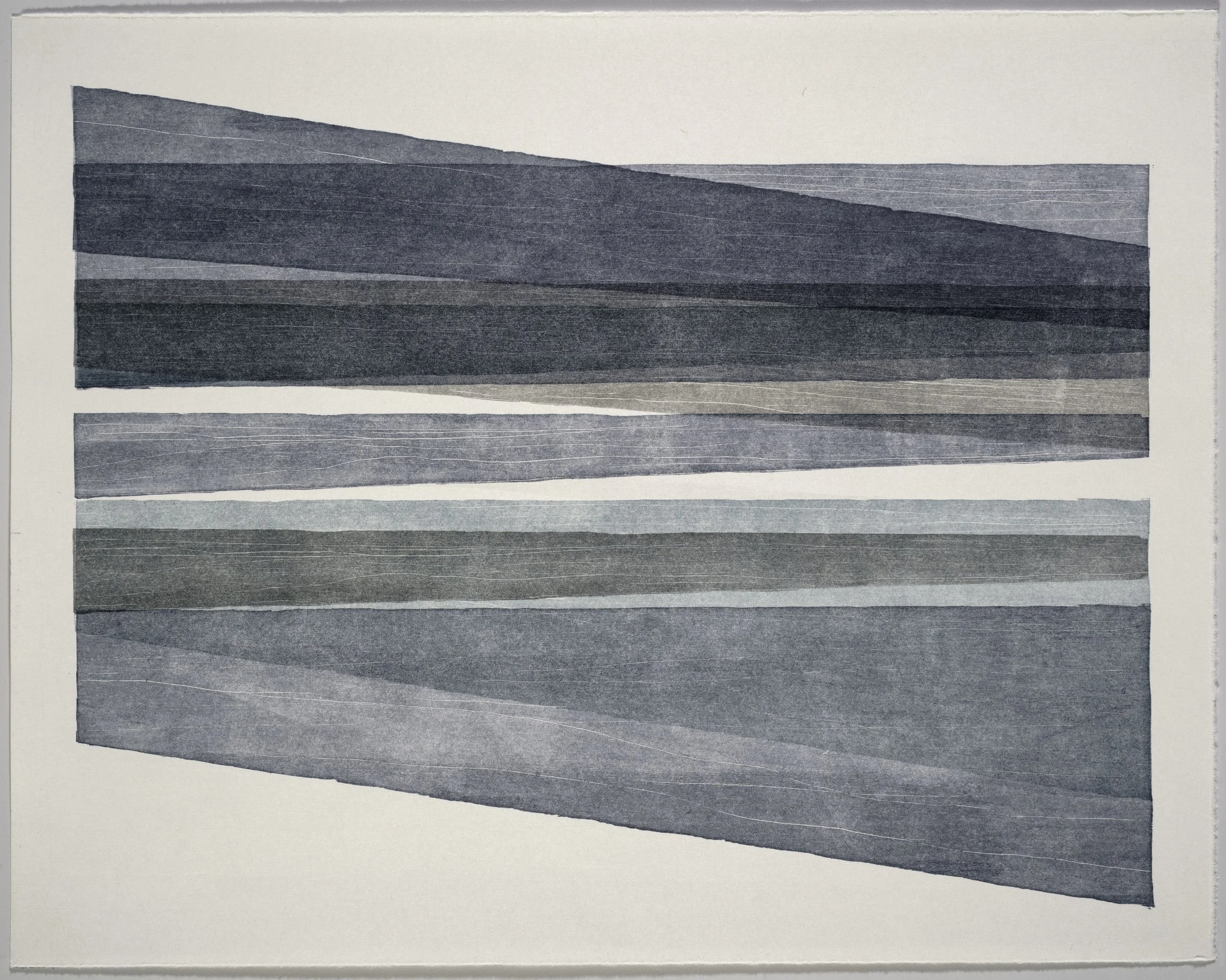  GreyonGrey #8 , 2026  ink on torinoko, woodcut mono print 19×15in
