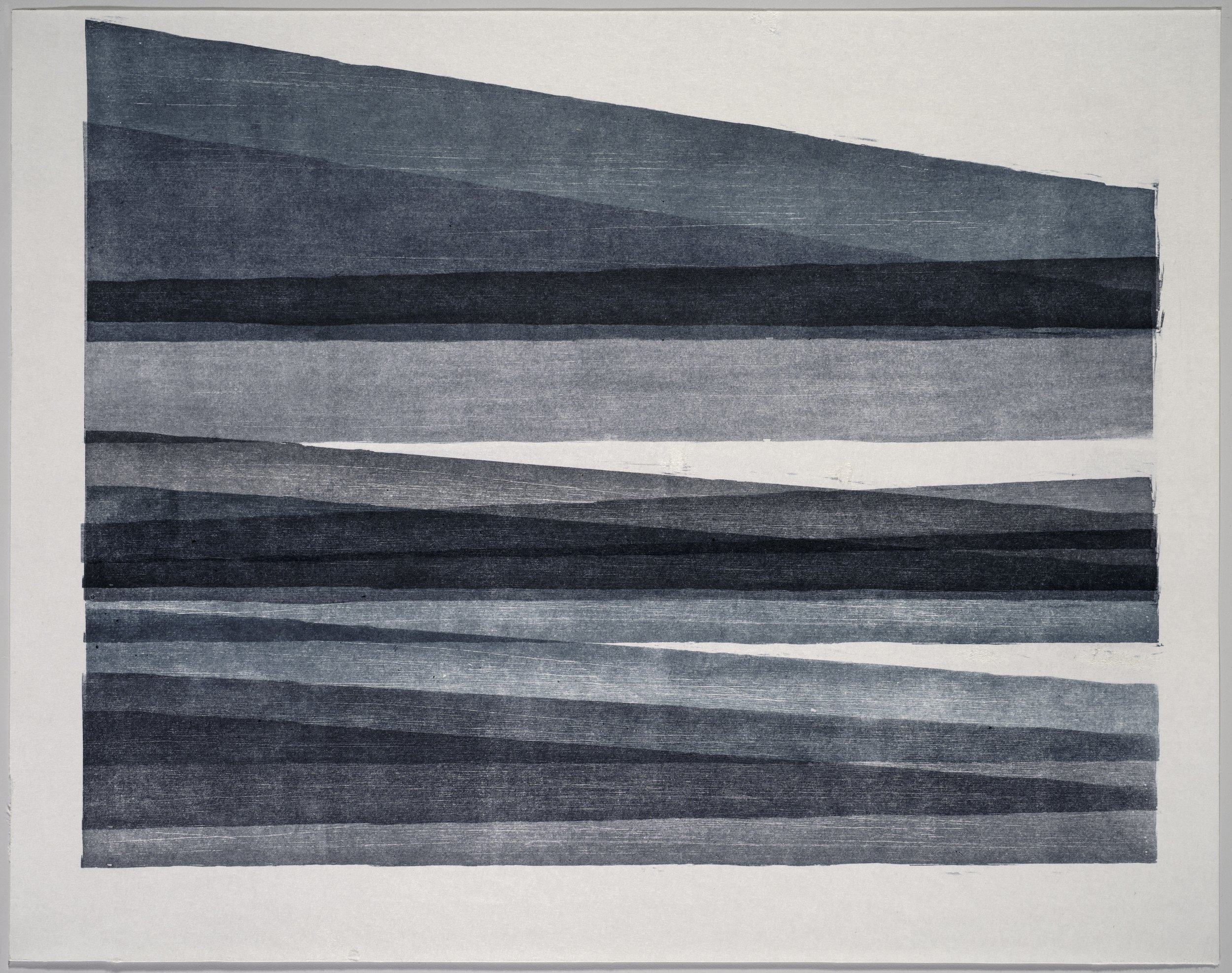   GreyonGrey #9 , 2026  ink on torinoko, woodcut mono print 19×15in