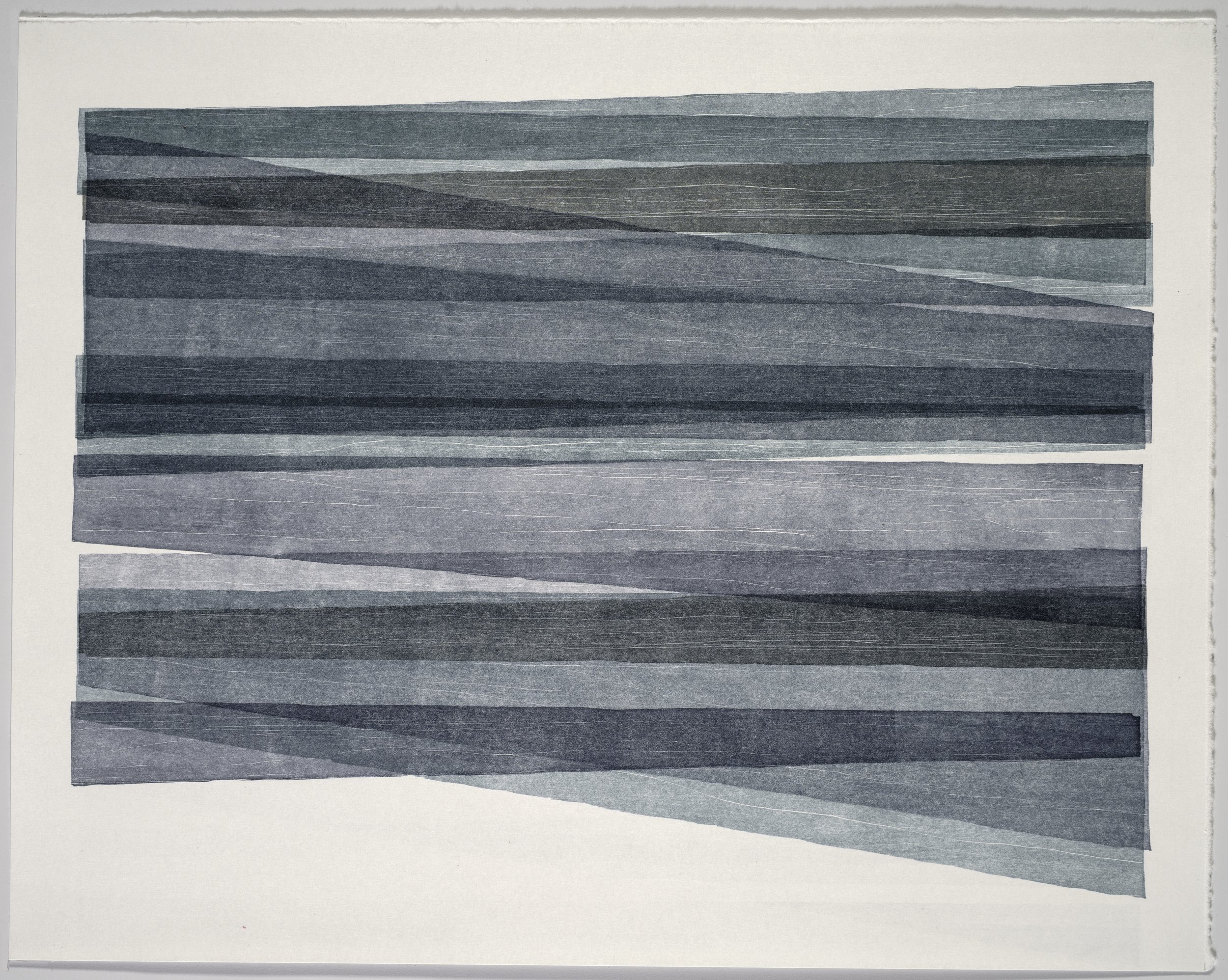   GreyonGrey #10 , 2026  ink on torinoko, woodcut mono print 19×15in