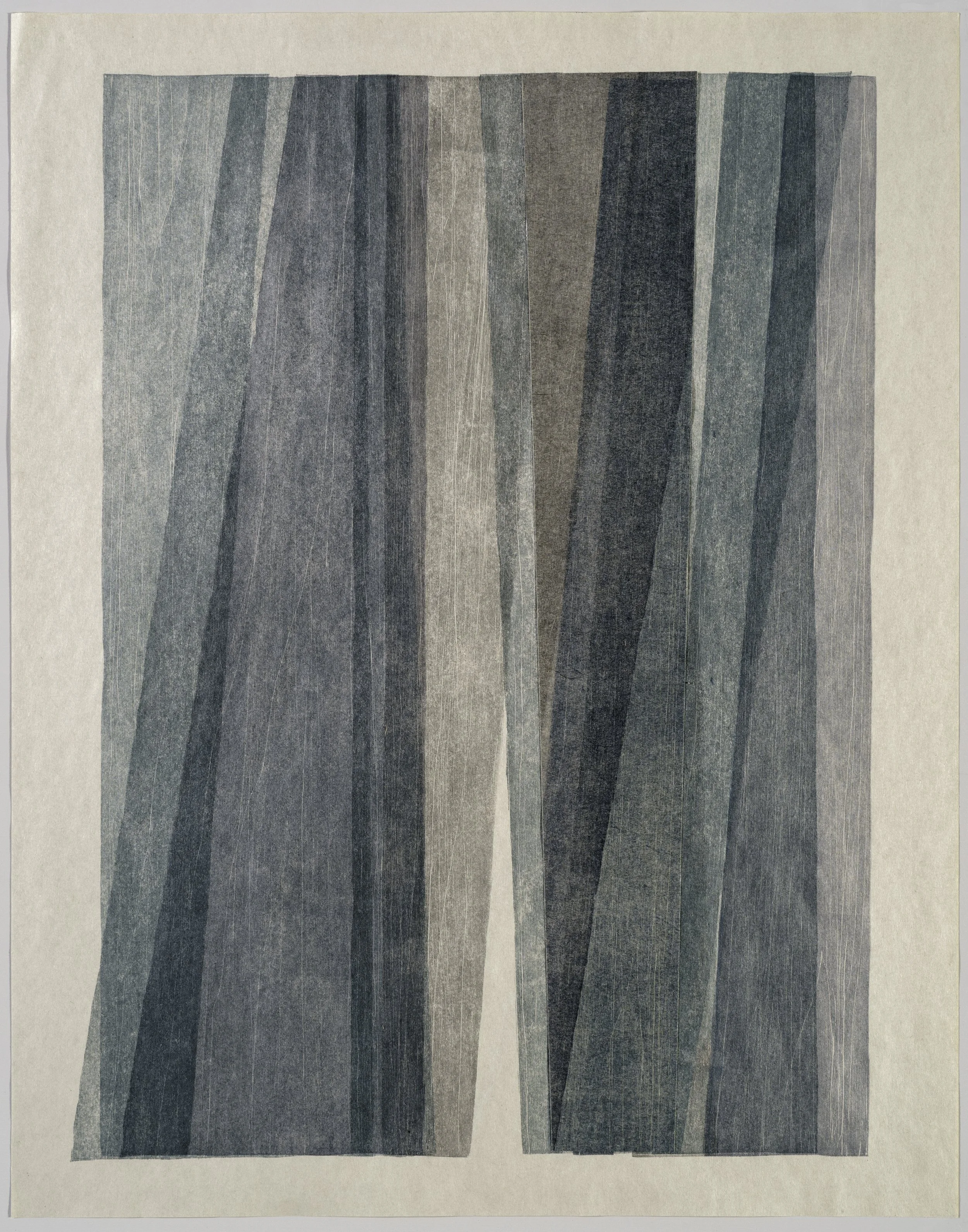   Inner Echo #8 , 2026  ink on nishinouchi, woodcut collage 15×19"