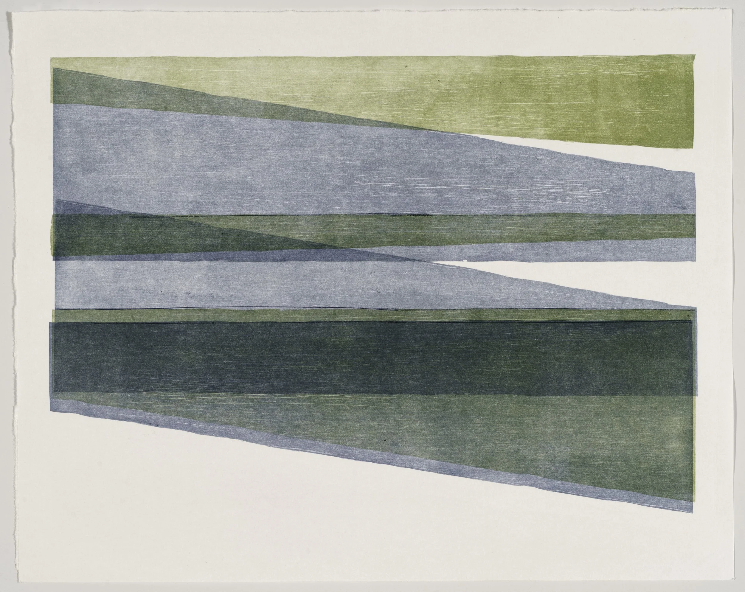   Triangle Shift #2 , 2025  ink on nishinouchi paper, woodcut monoprint 19 × 15 inches 